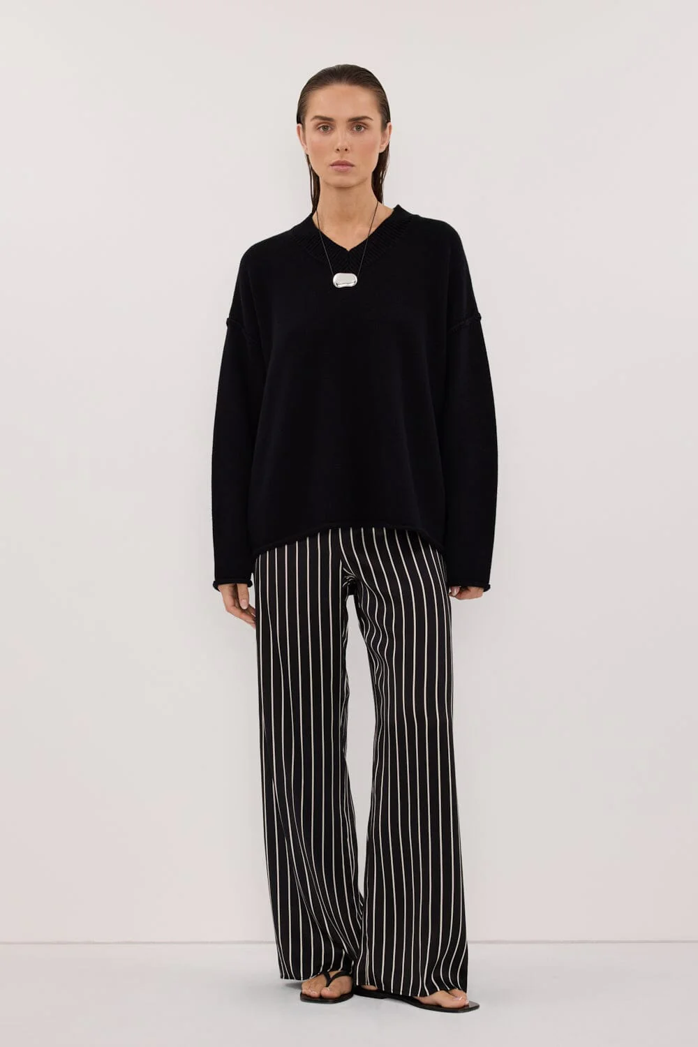 ADRIENNE BLACK STRIPE SILK PANT - Image 3