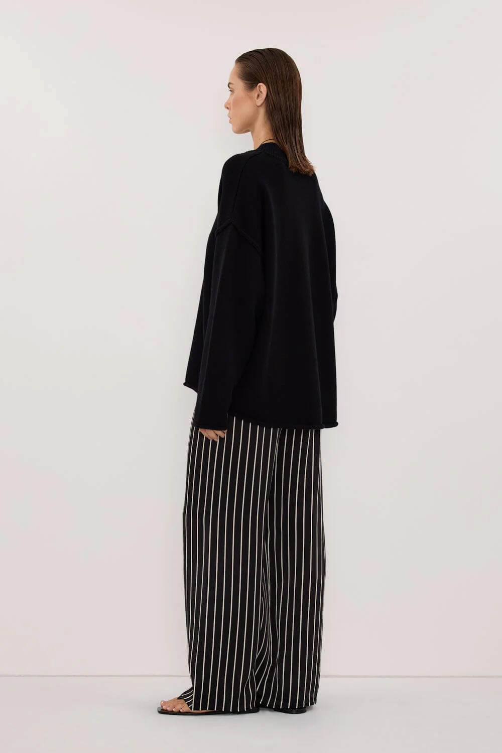 ADRIENNE BLACK STRIPE SILK PANT - Image 4