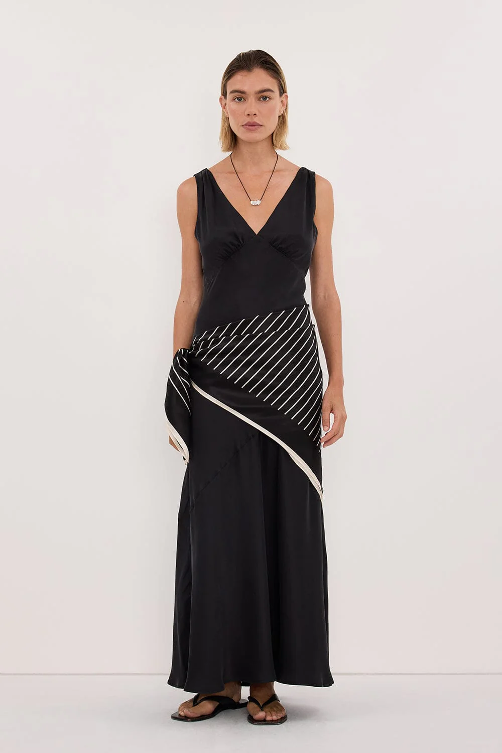 ADRIENNE BLACK SILK PRINT SCARF