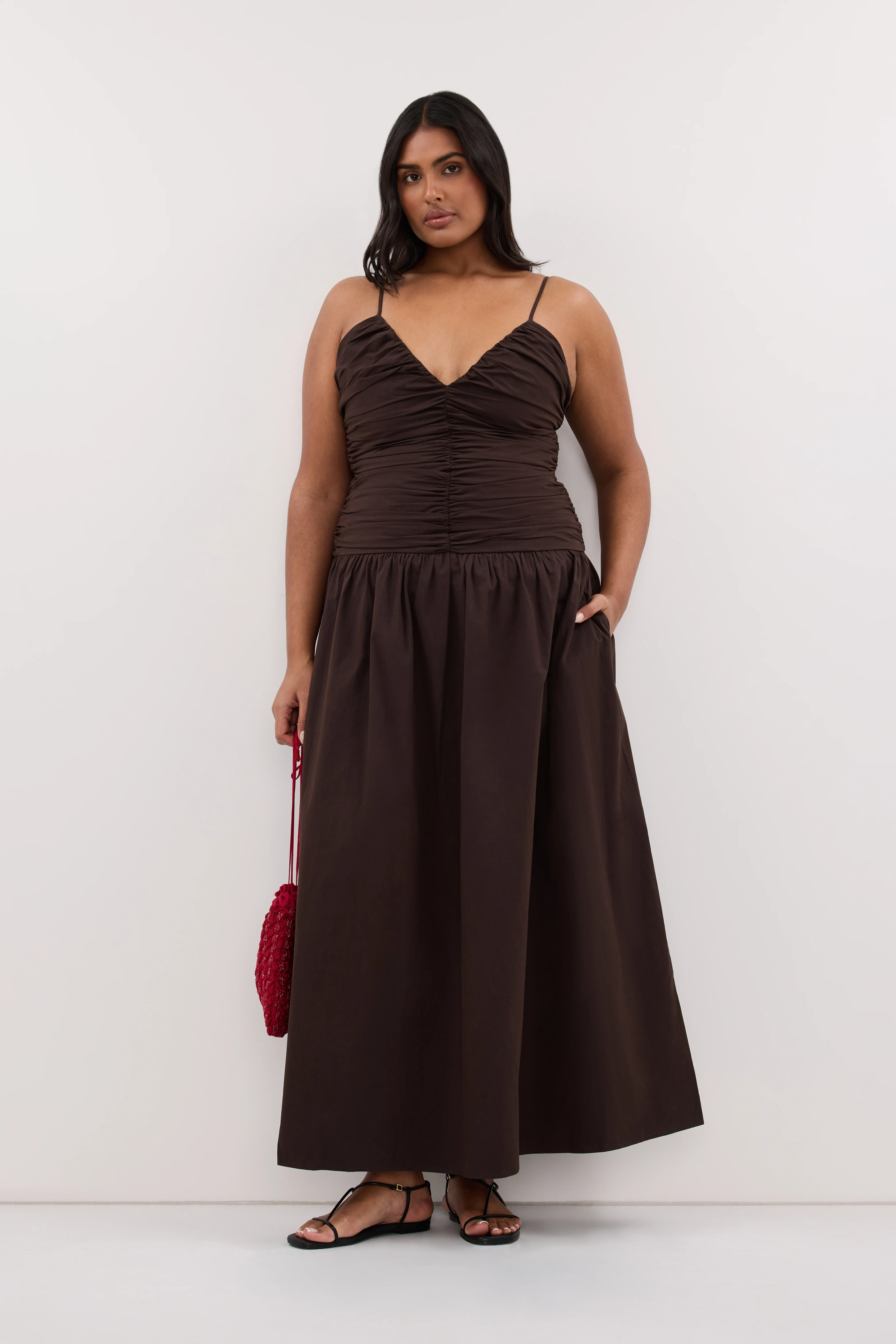 ALEXIA BURNT CHOC COTTON MIDI DRESS - Image 5
