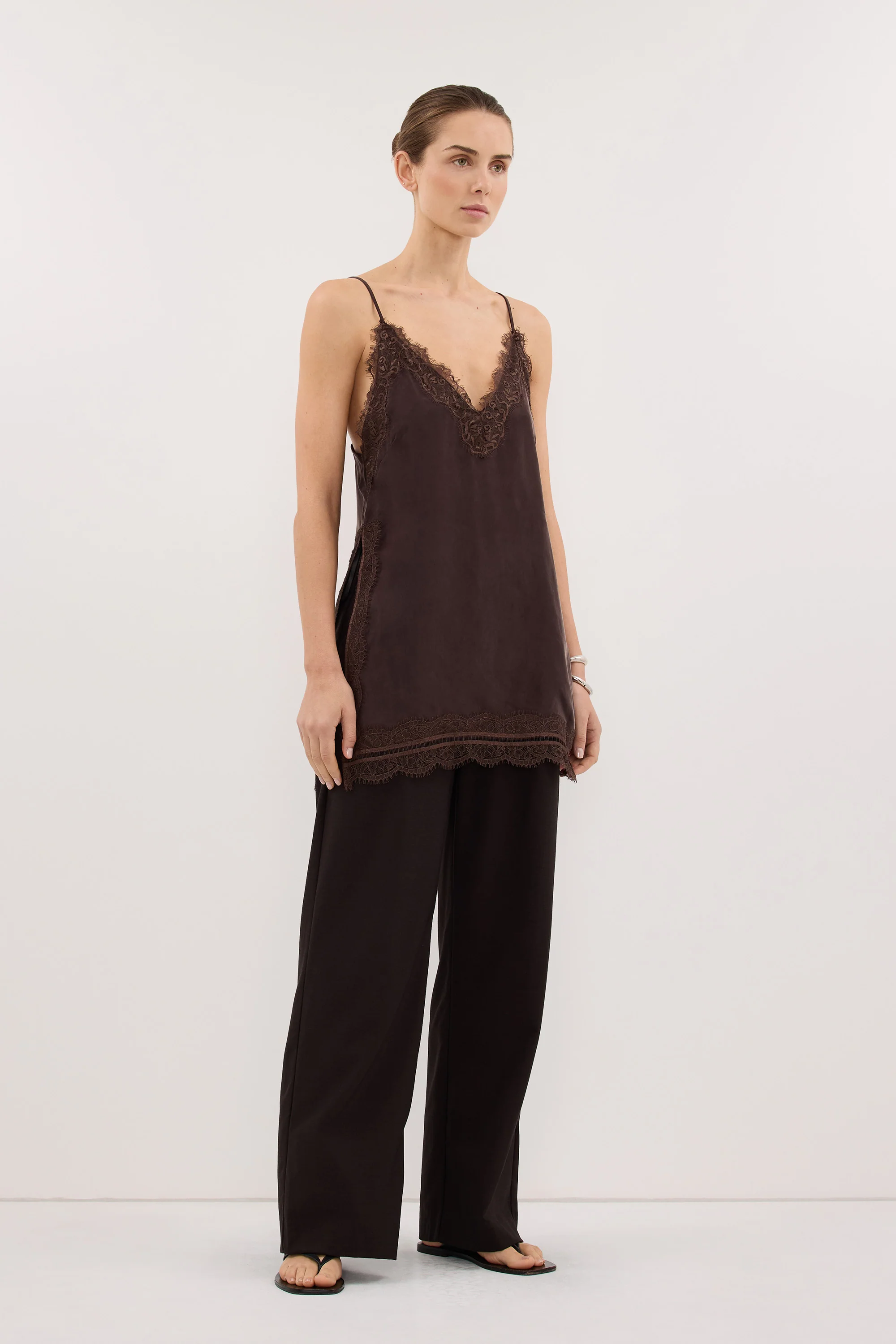 ANDREA PLUM CHOC SLEEVELESS LACE CAMI TOP - Image 3