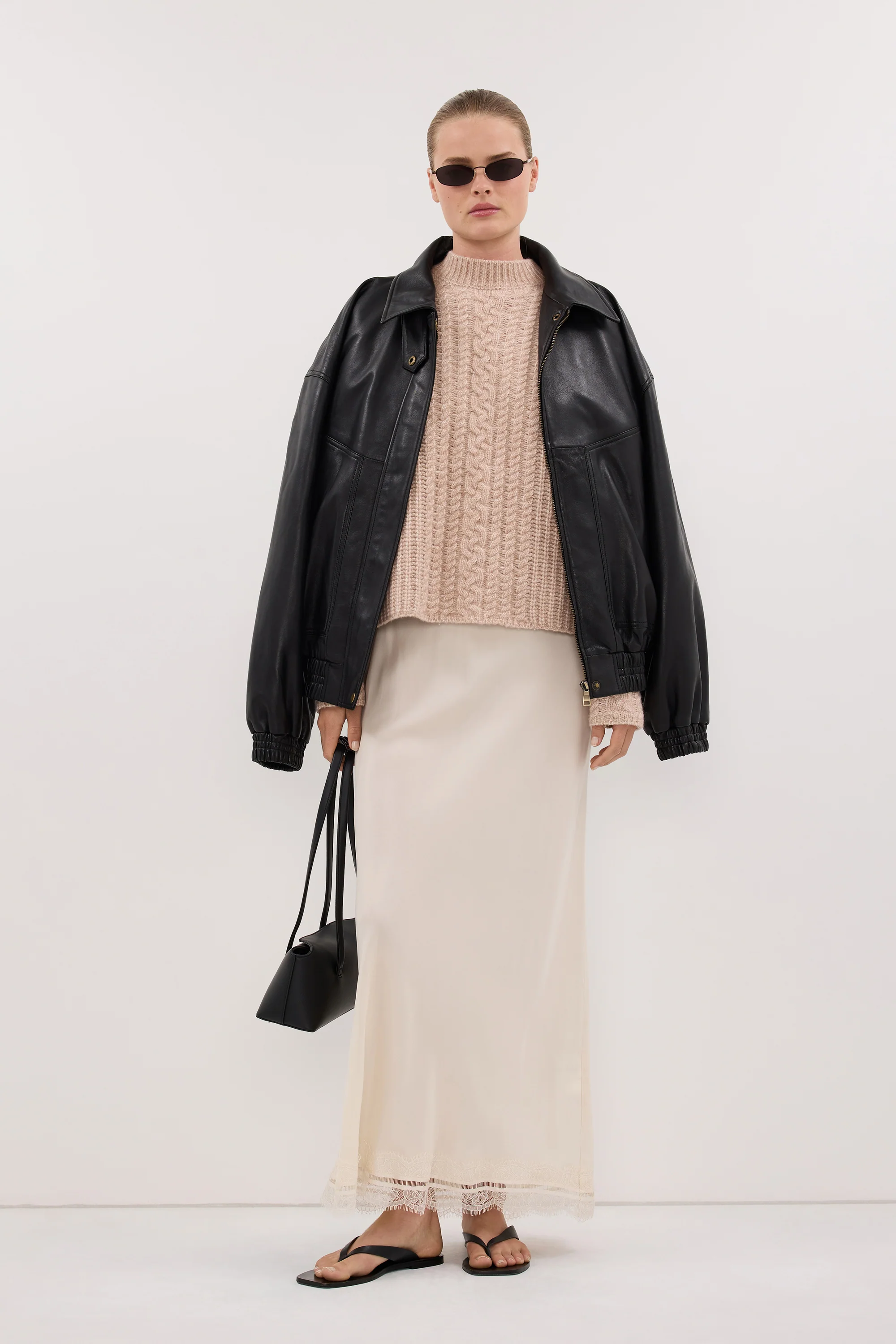 ANDREA SANDSTONE CUPRO LACE MIDI SKIRT