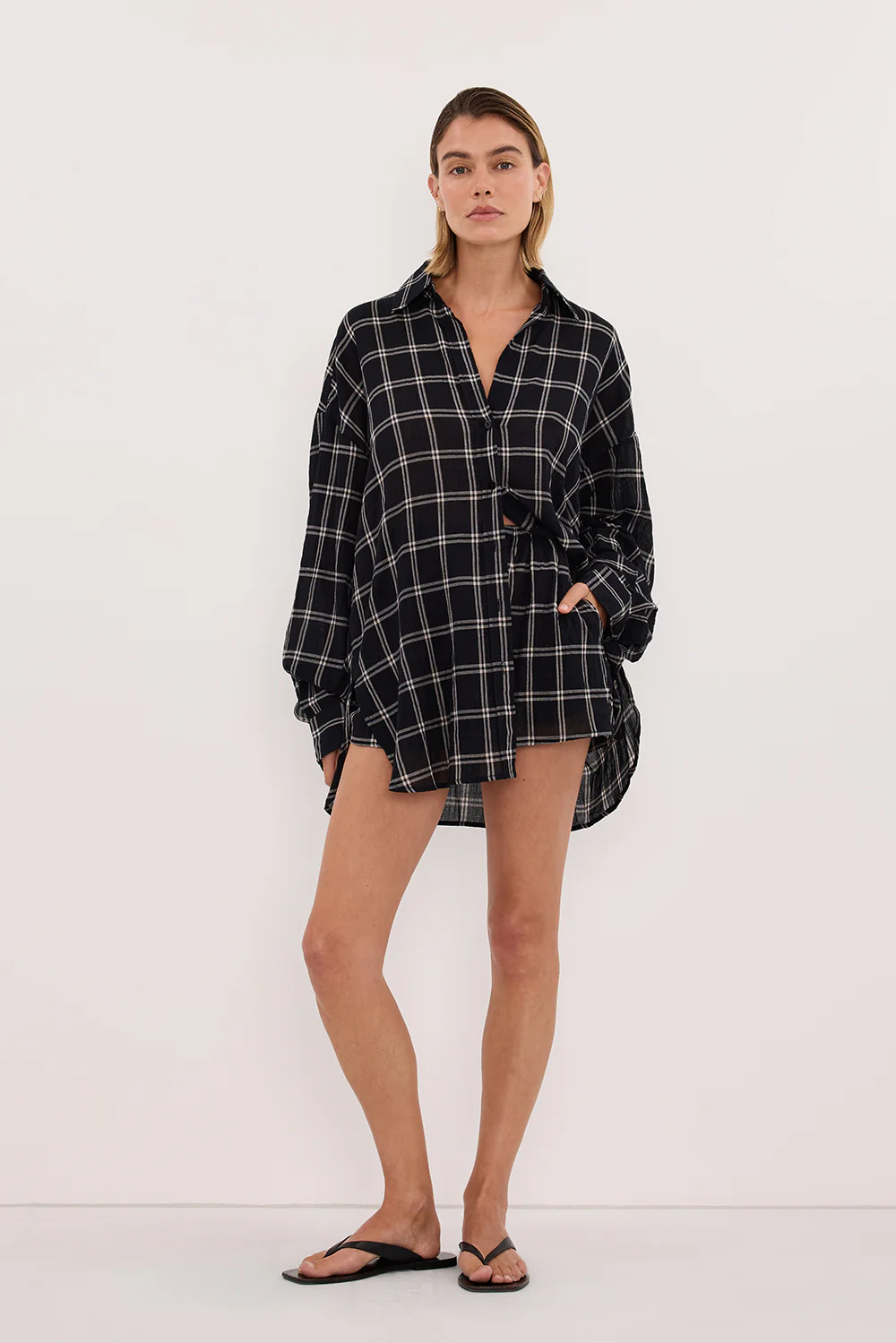 ANNALISE BLACK LONG SLEEVE CHECK SHIRT - Image 3