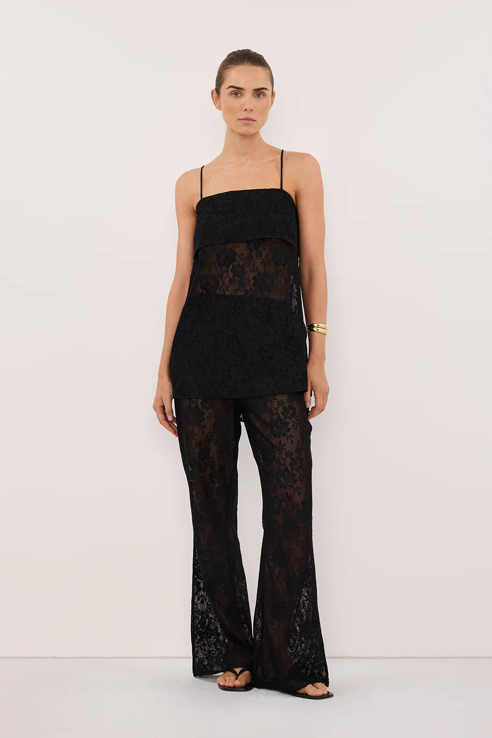 ANYA BLACK LACE WATERFALL TOP