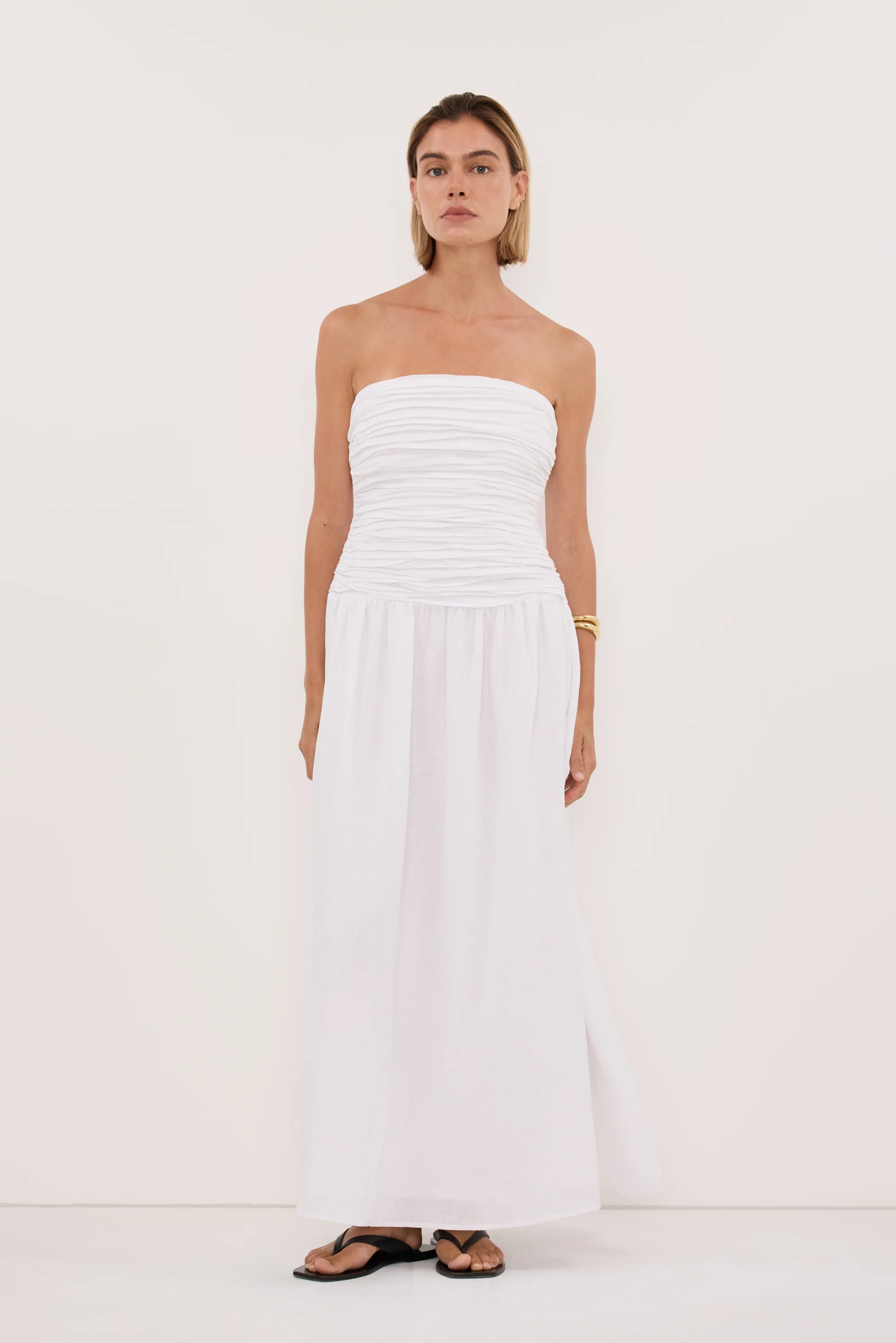 AUBRIELLA WHITE LINEN MIDI DRESS - Image 3