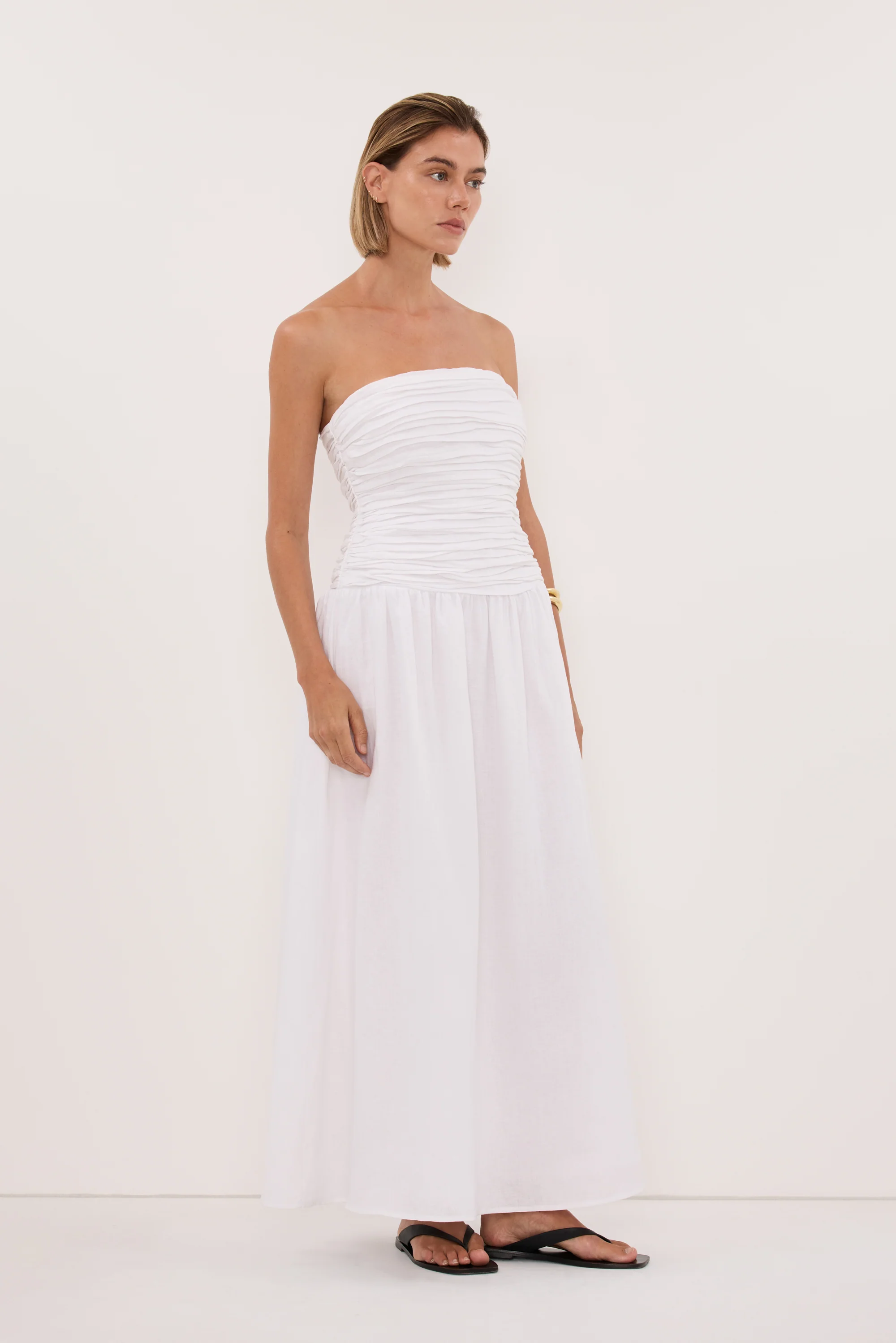 AUBRIELLA WHITE LINEN MIDI DRESS - Image 4