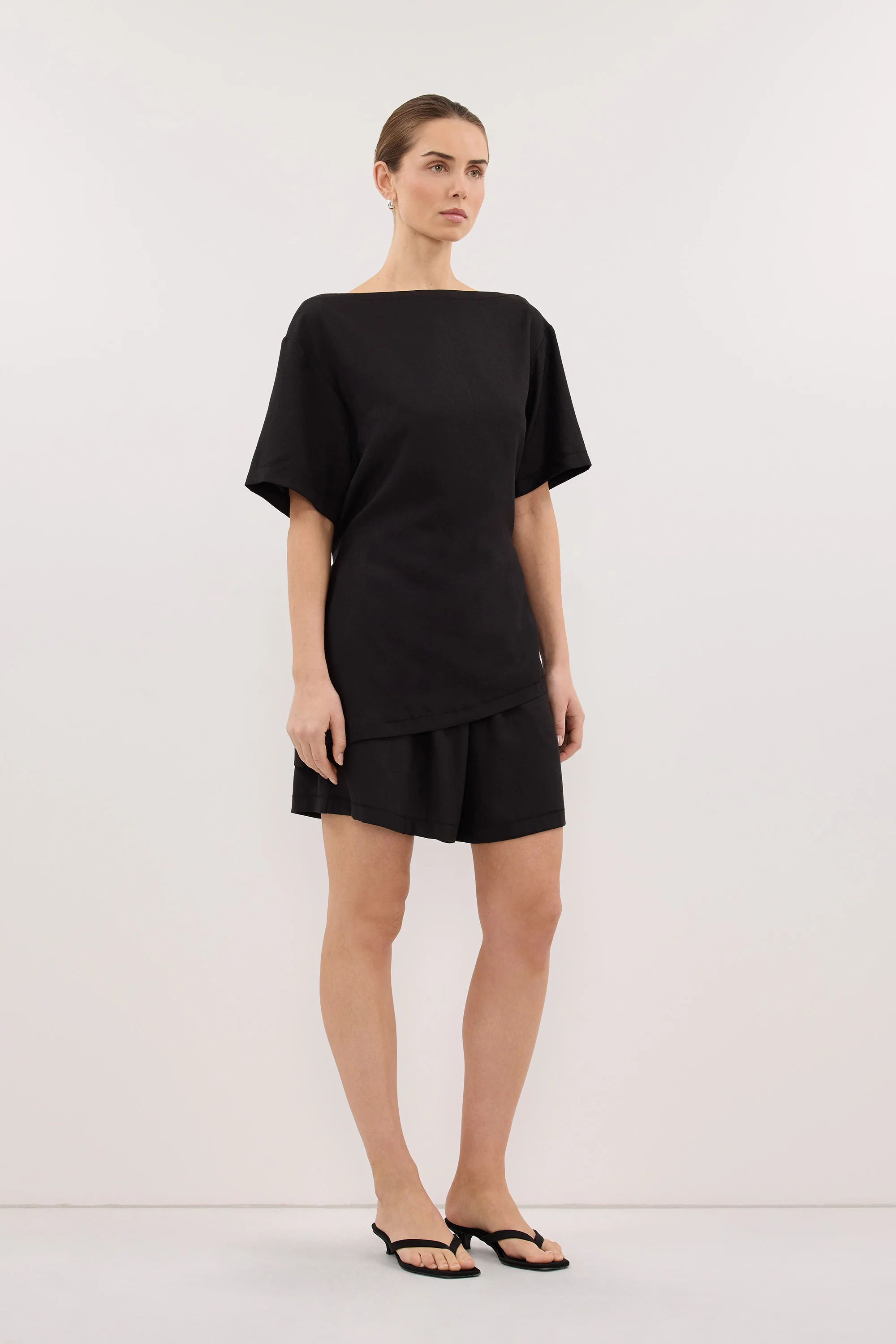 CALIA BLACK BOAT NECK SLEEVED TOP - Image 3