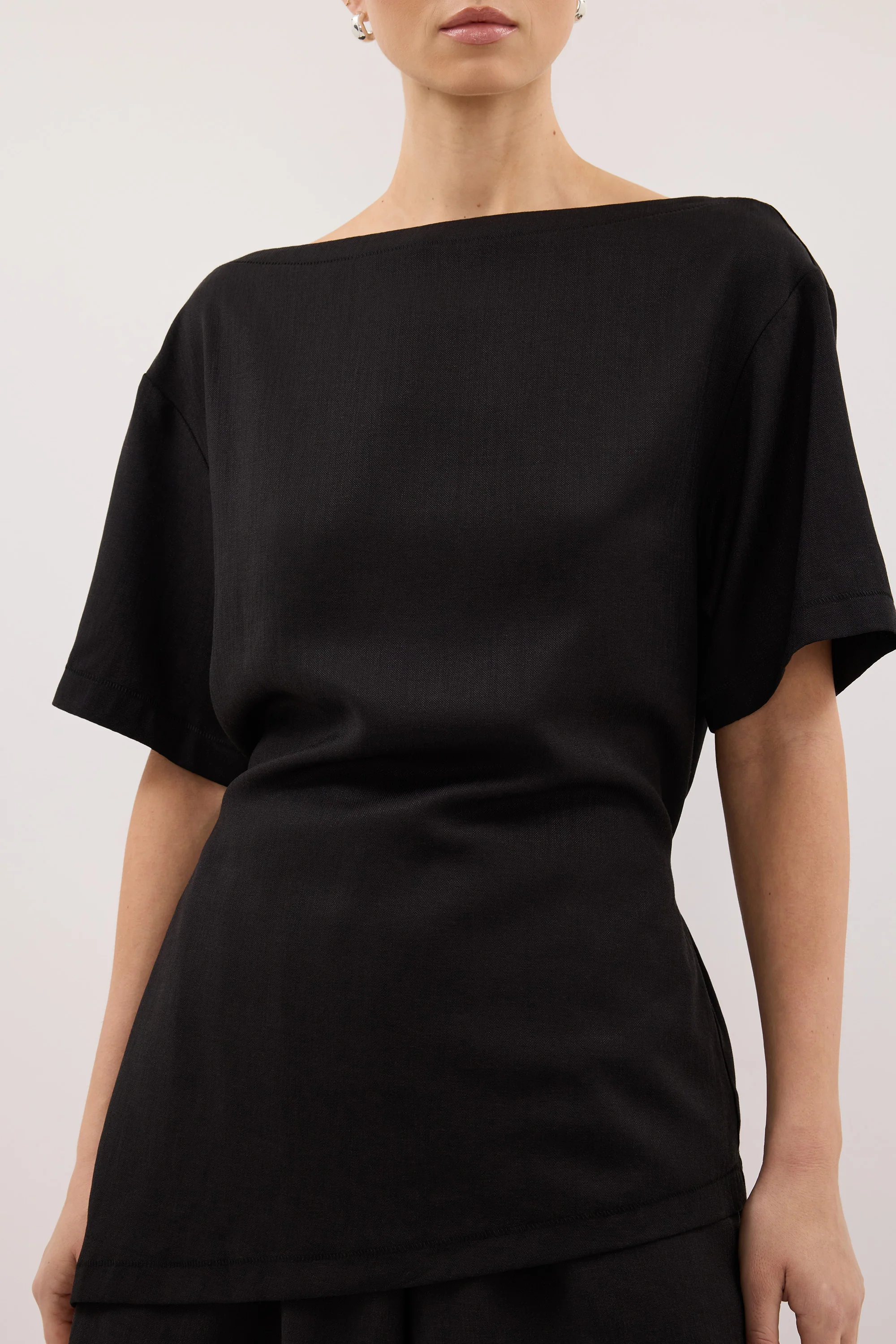 CALIA BLACK BOAT NECK SLEEVED TOP - Image 5