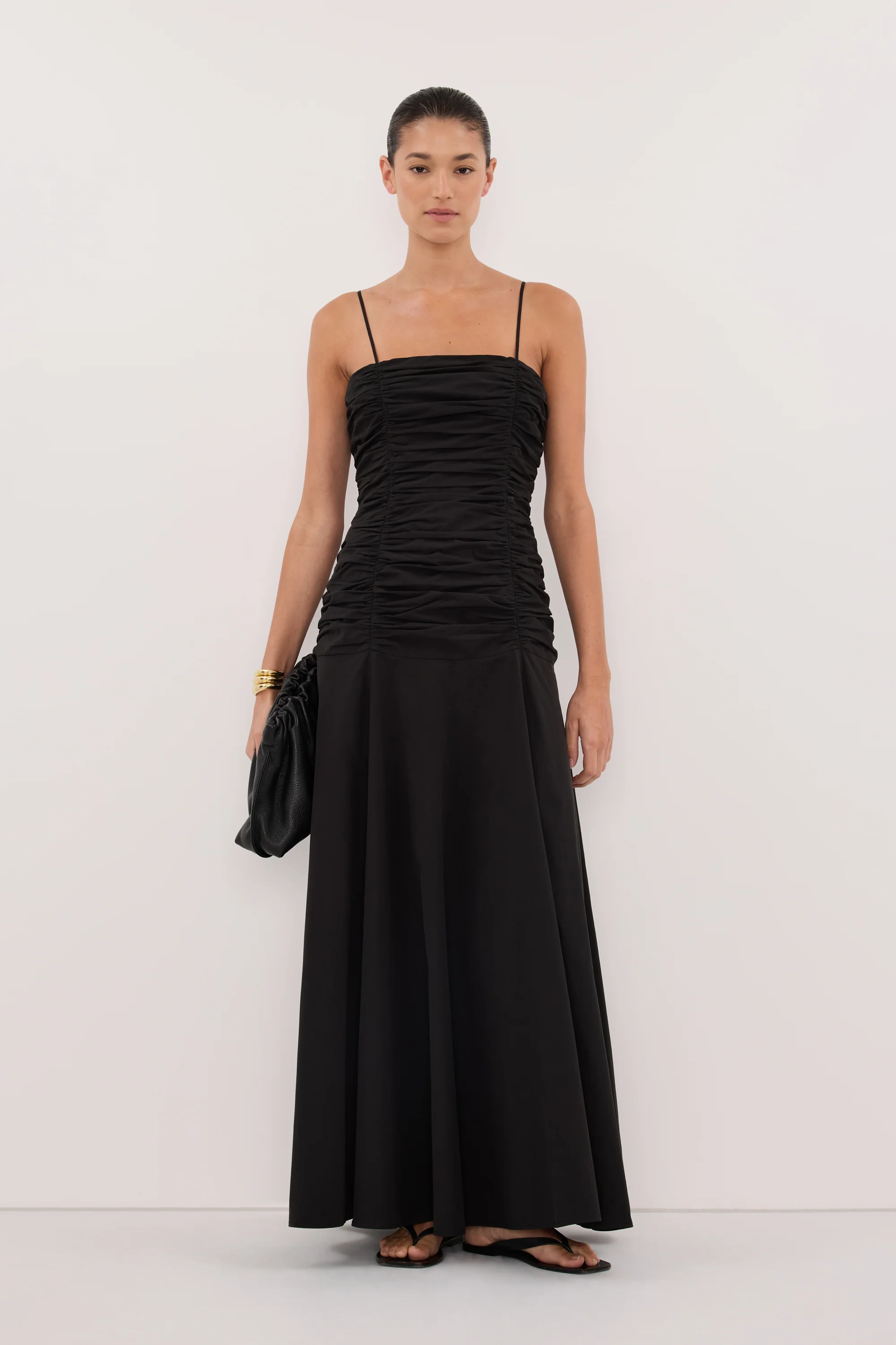 CARA BLACK SLEEVELESS COTTON MIDI DRESS