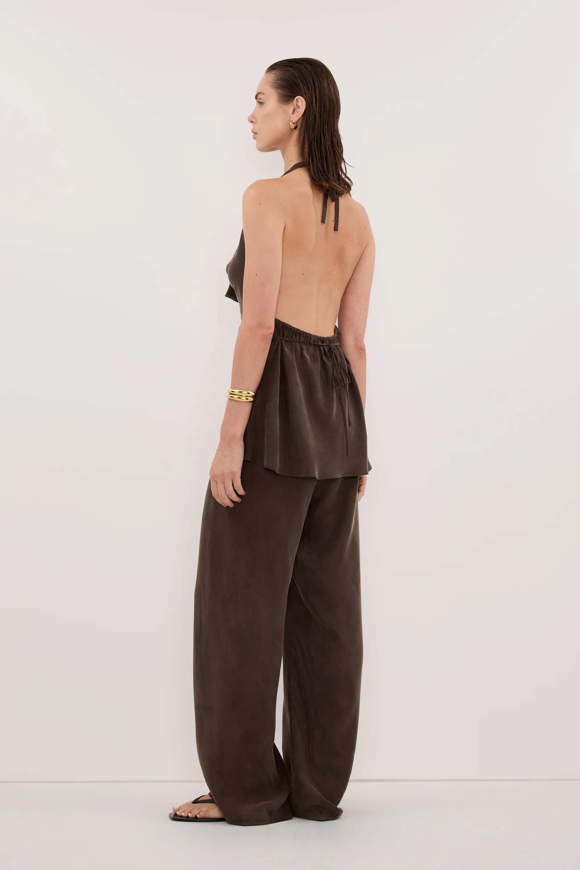 CARLENE BITTER CHOC SLEEVELESS CUPRO COWL TOP - Image 4