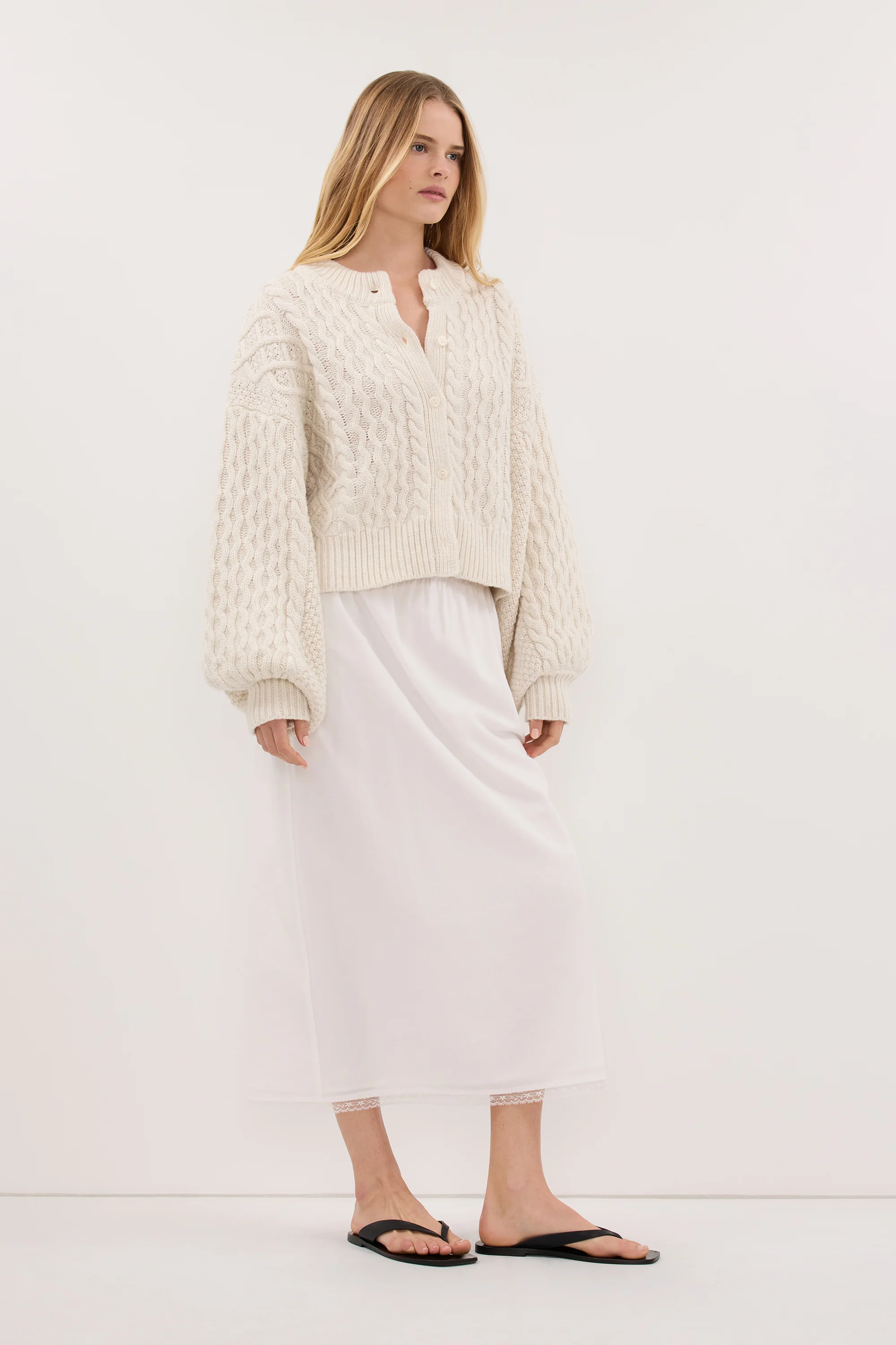 CARMEN IVORY CABLE KNIT CARDIGAN - Image 3