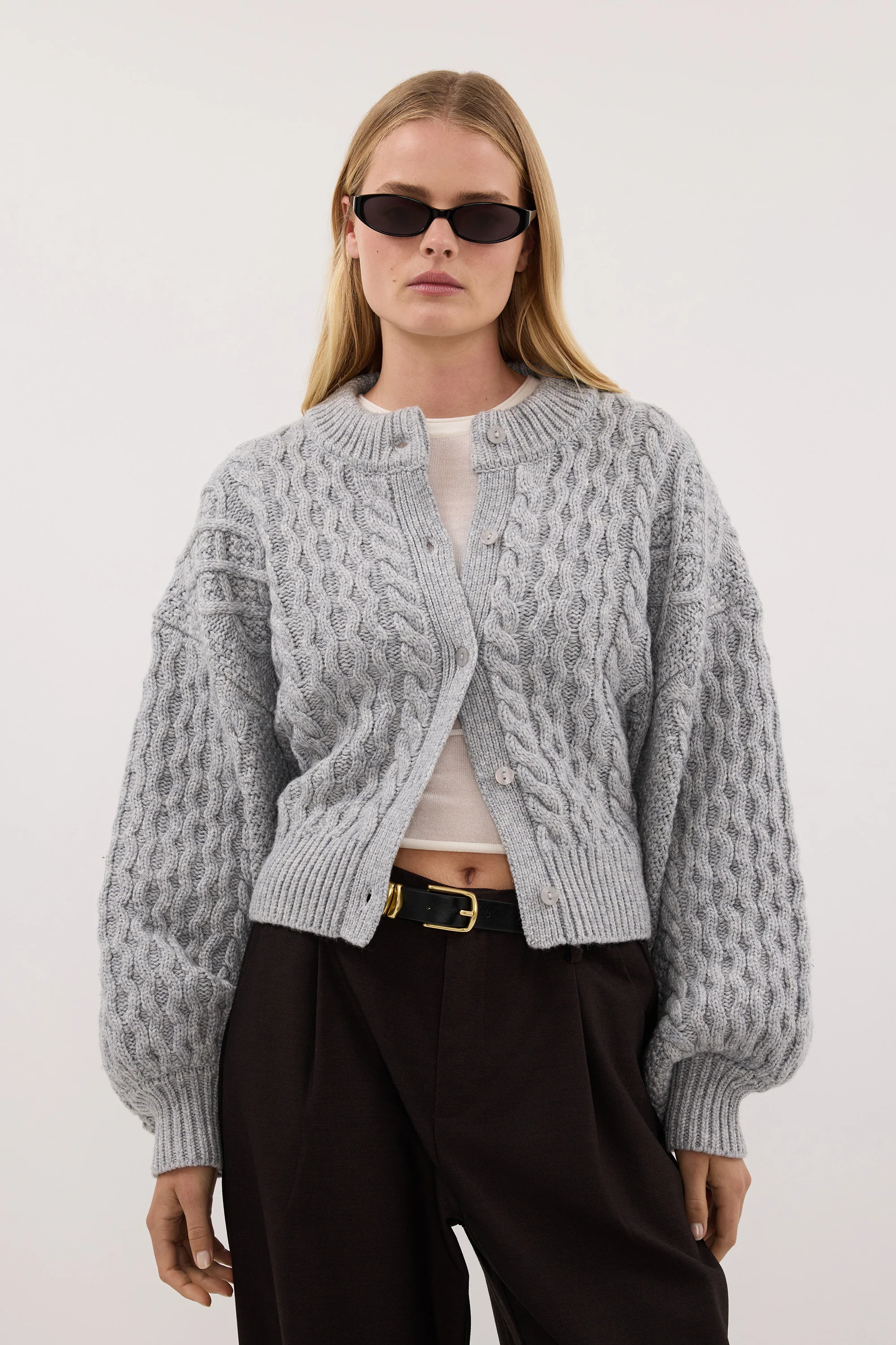 CARMEN SILVER CABLE KNIT CARDIGAN - Image 2