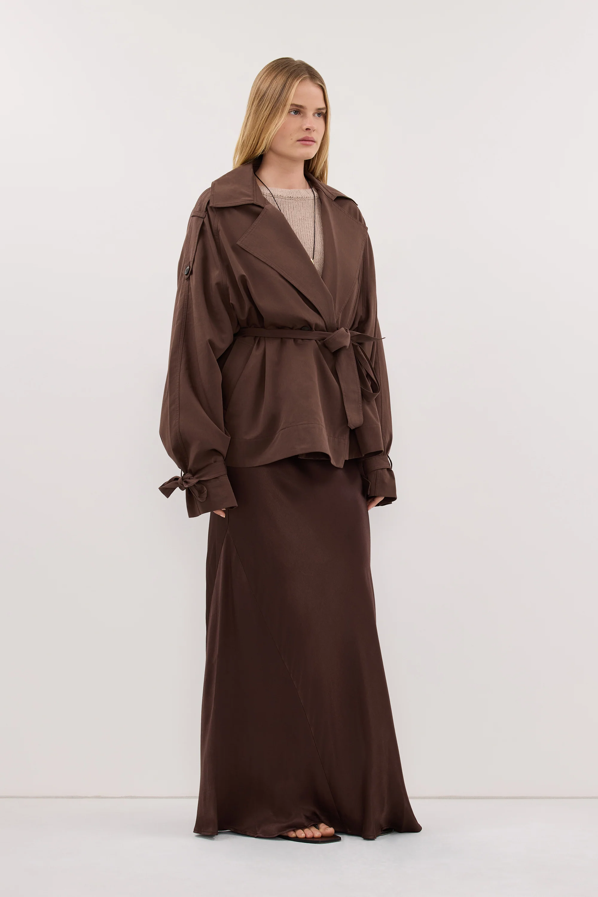 CHARLI BITTER CHOC SATIN MAXI SKIRT - Image 3