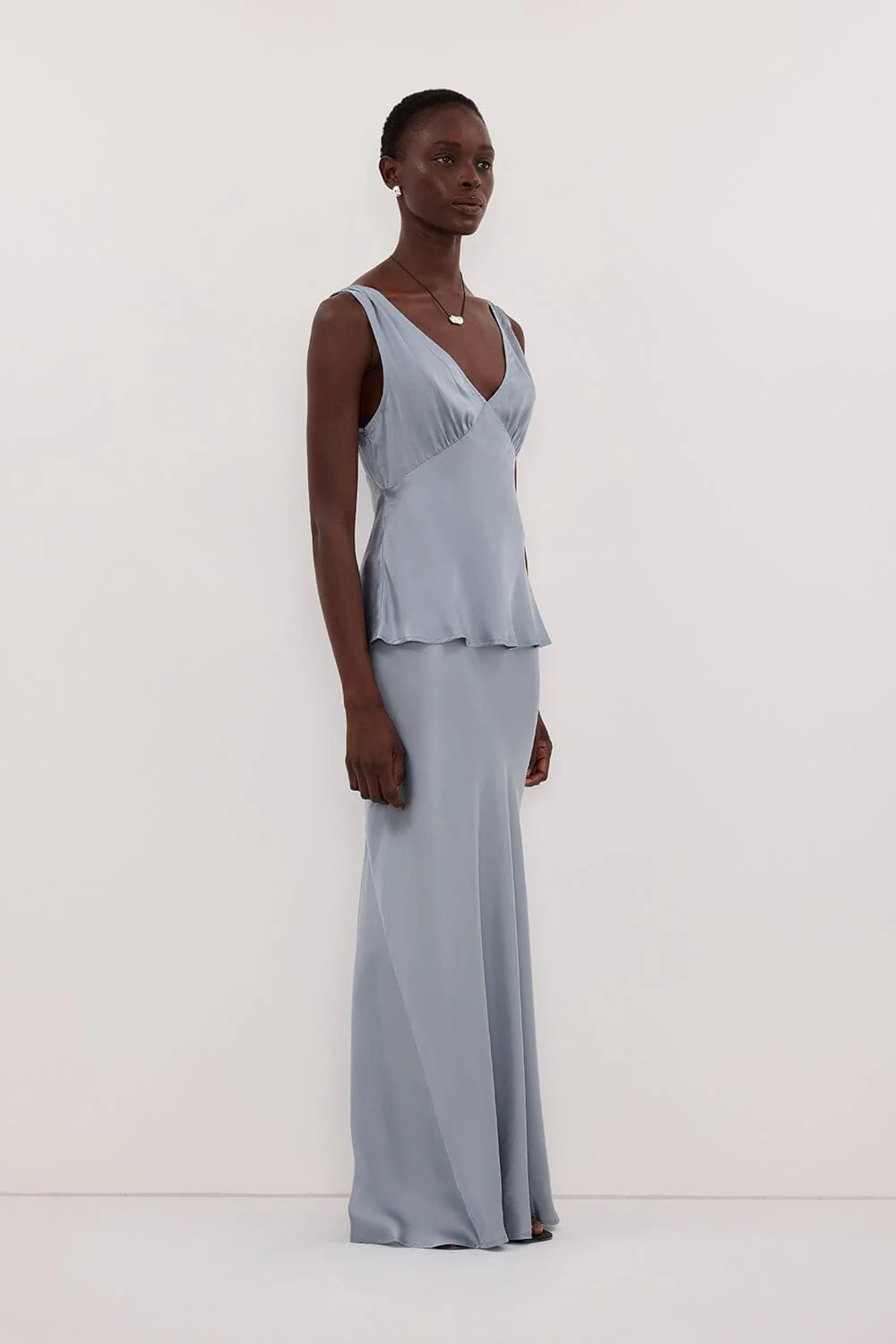 COLETTE DUSTY BLUE SILK MAXI SKIRT - Image 4