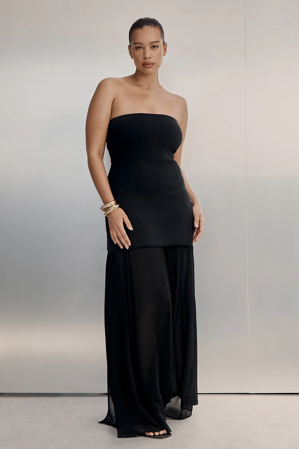 CORALIE BLACK SHEER MIDI SKIRT