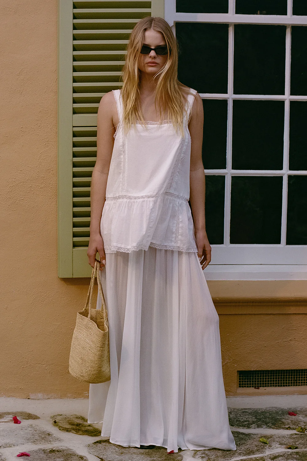 CORALIE OFF WHITE SHEER MIDI SKIRT