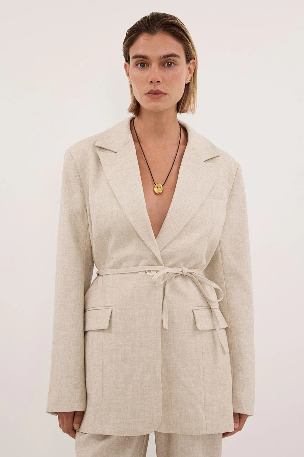 CYRUS NATURAL OVERSIZED TIE WAIST BLAZER - Image 2