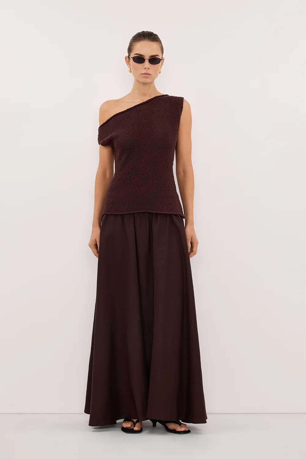 DINA CHOC COTTON ASYM KNIT TOP