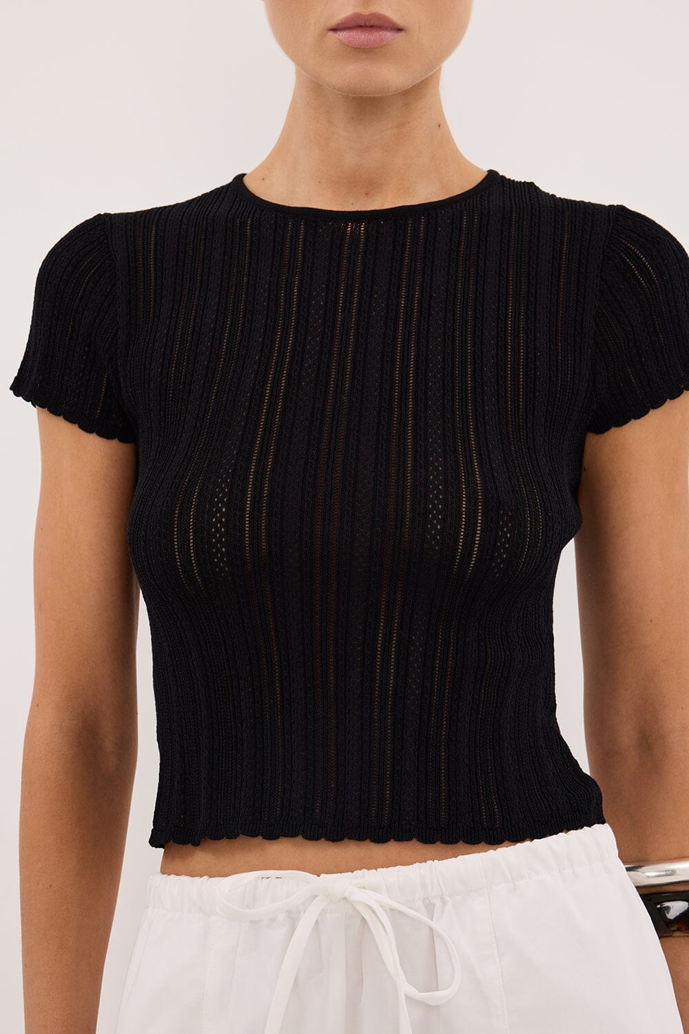ELENA BLACK POINTELLE KNIT BABY TEE - Image 4
