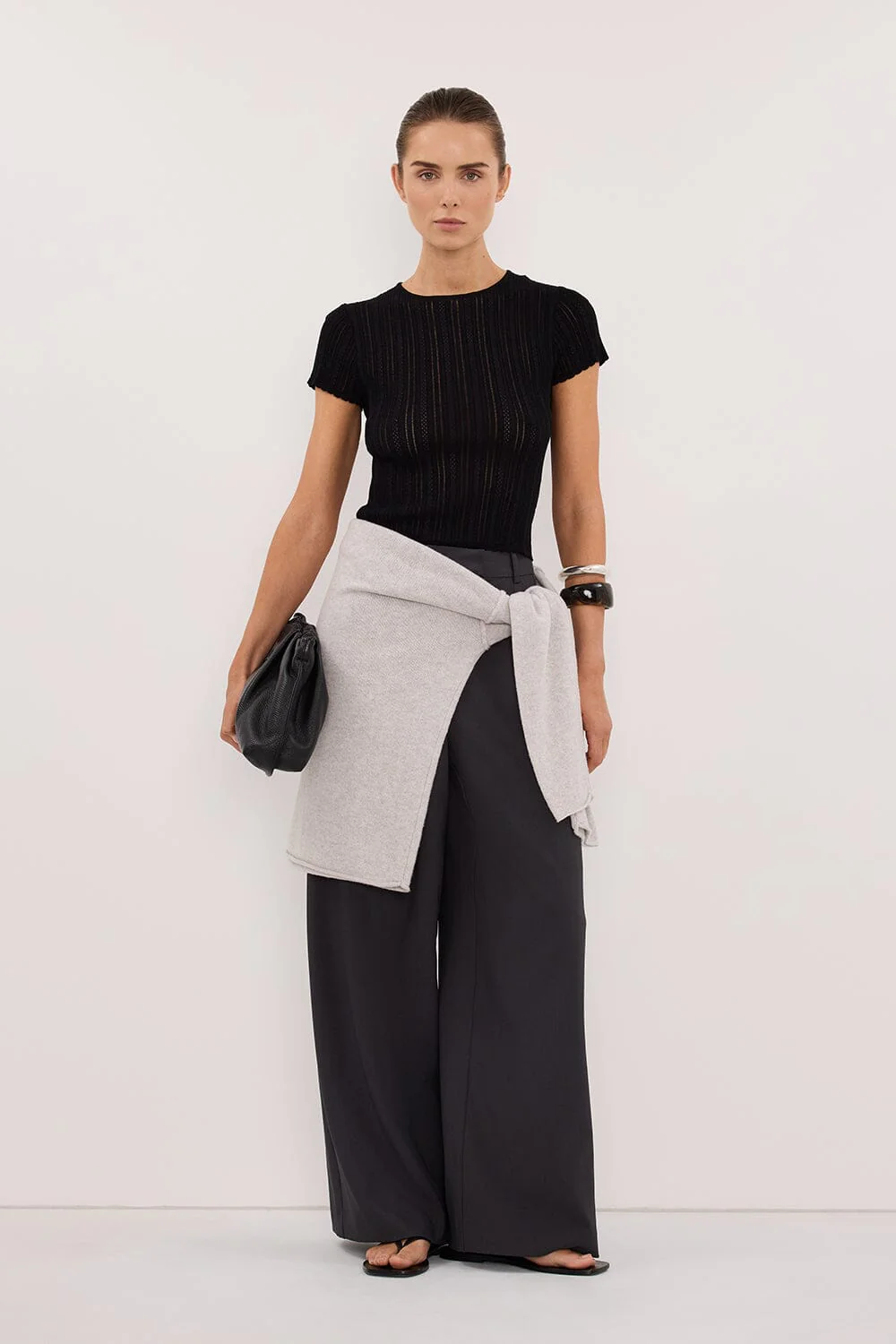 ELENA BLACK POINTELLE KNIT BABY TEE - Image 5