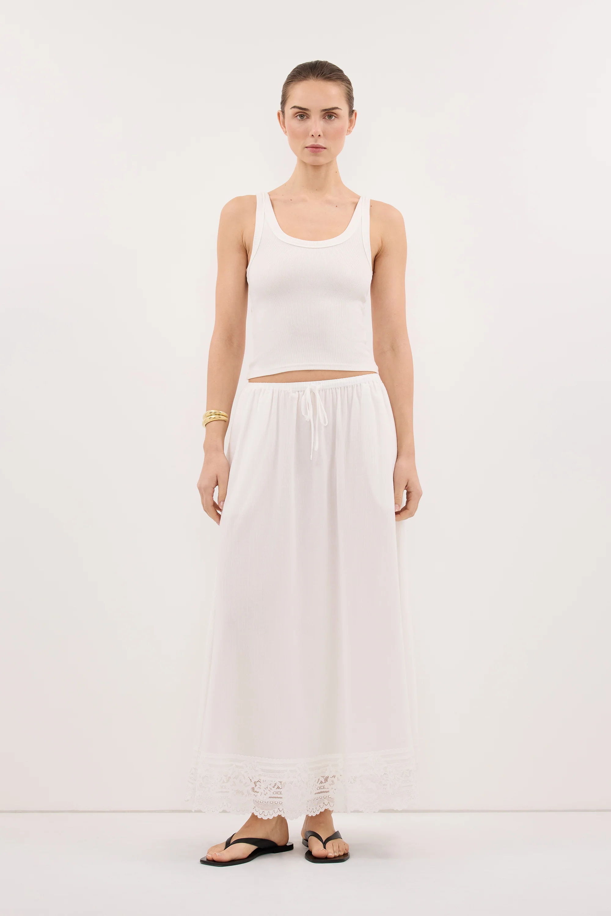 ELISA WHITE COTTON SHEER MIDI SKIRT - Image 6