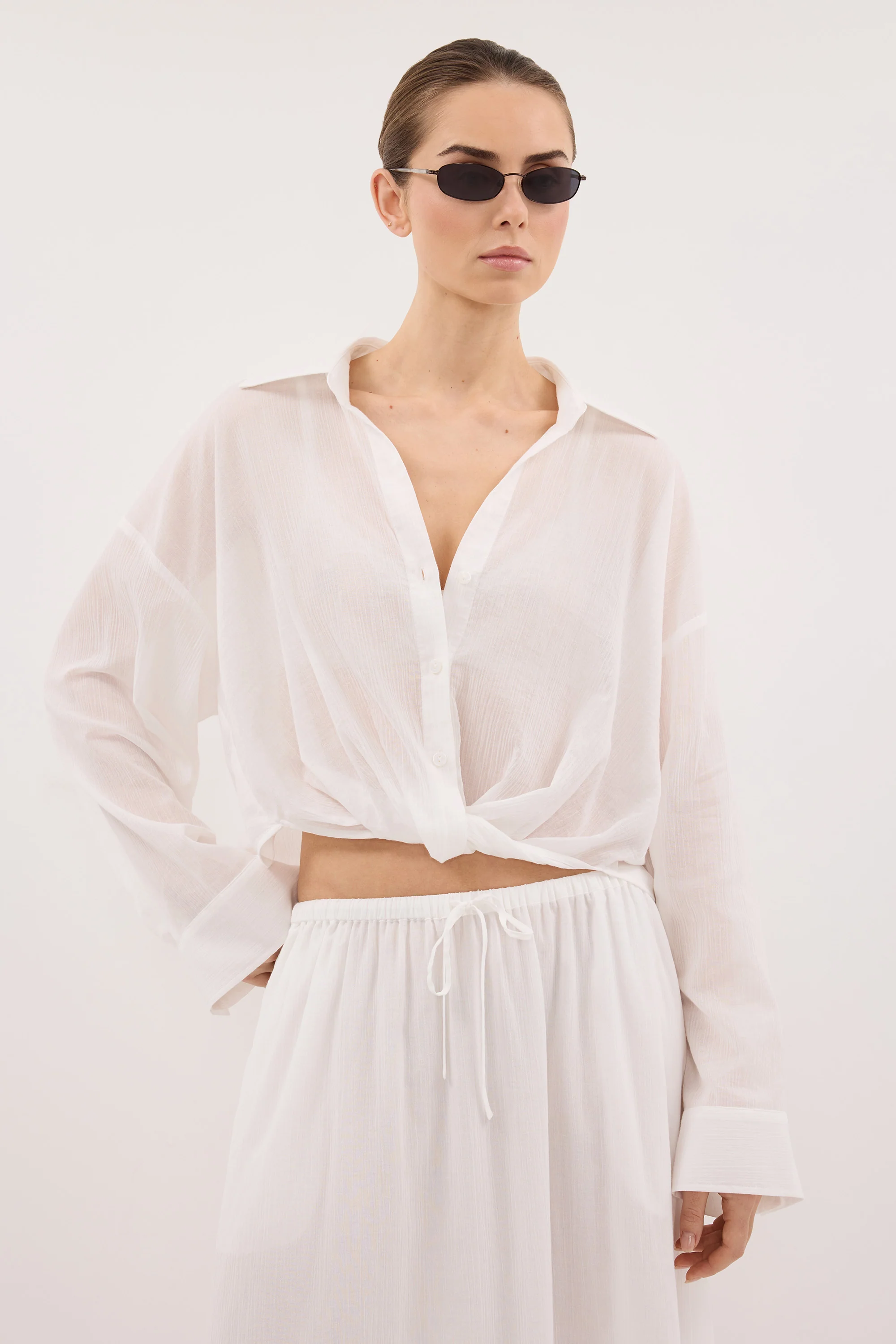 ELISA WHITE SHEER CRINKLE SHIRT - Image 2