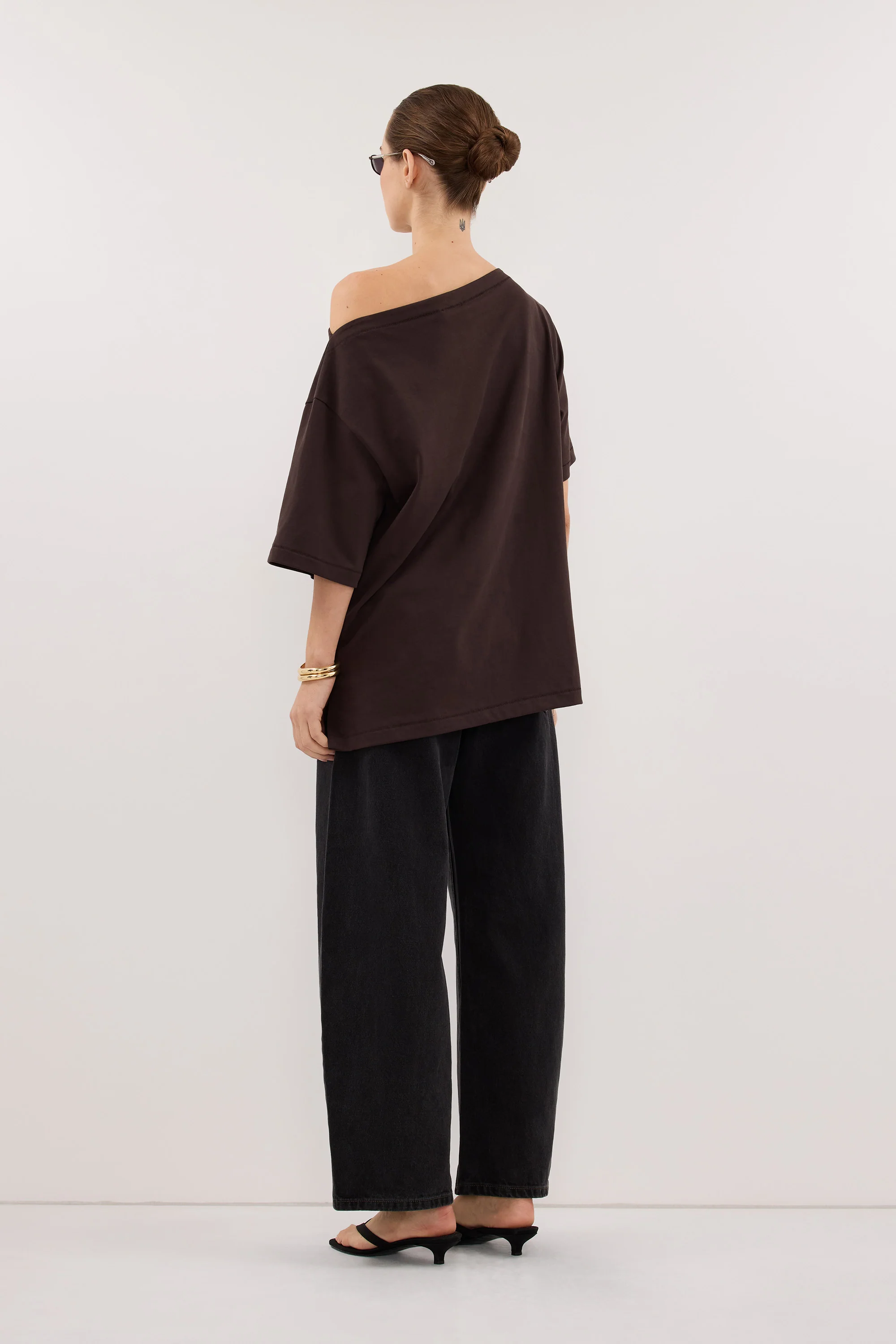 ESME BITTER CHOC ASYM BOAT NECK TEE - Image 3