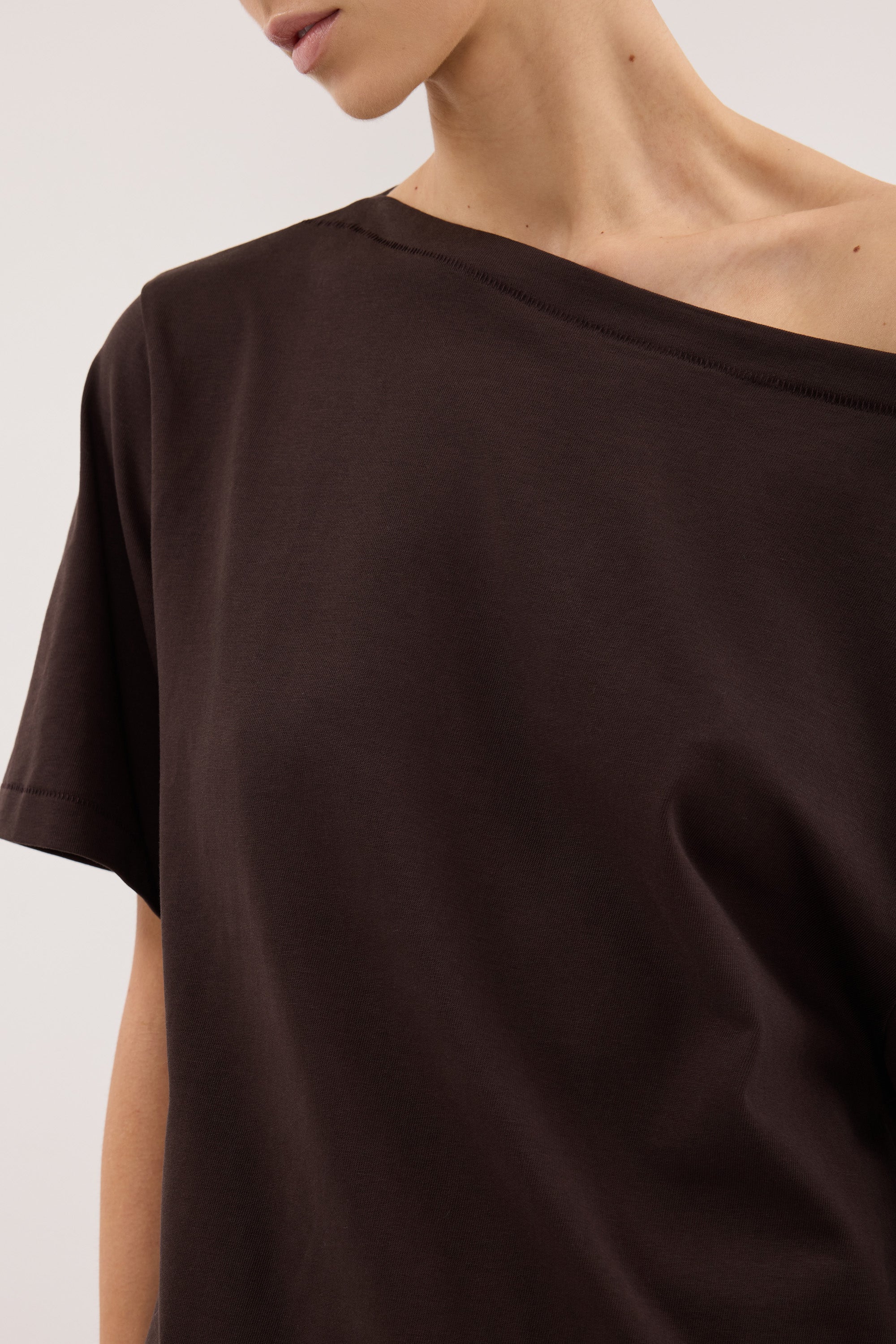 ESME BITTER CHOC ASYM BOAT NECK TEE - Image 4