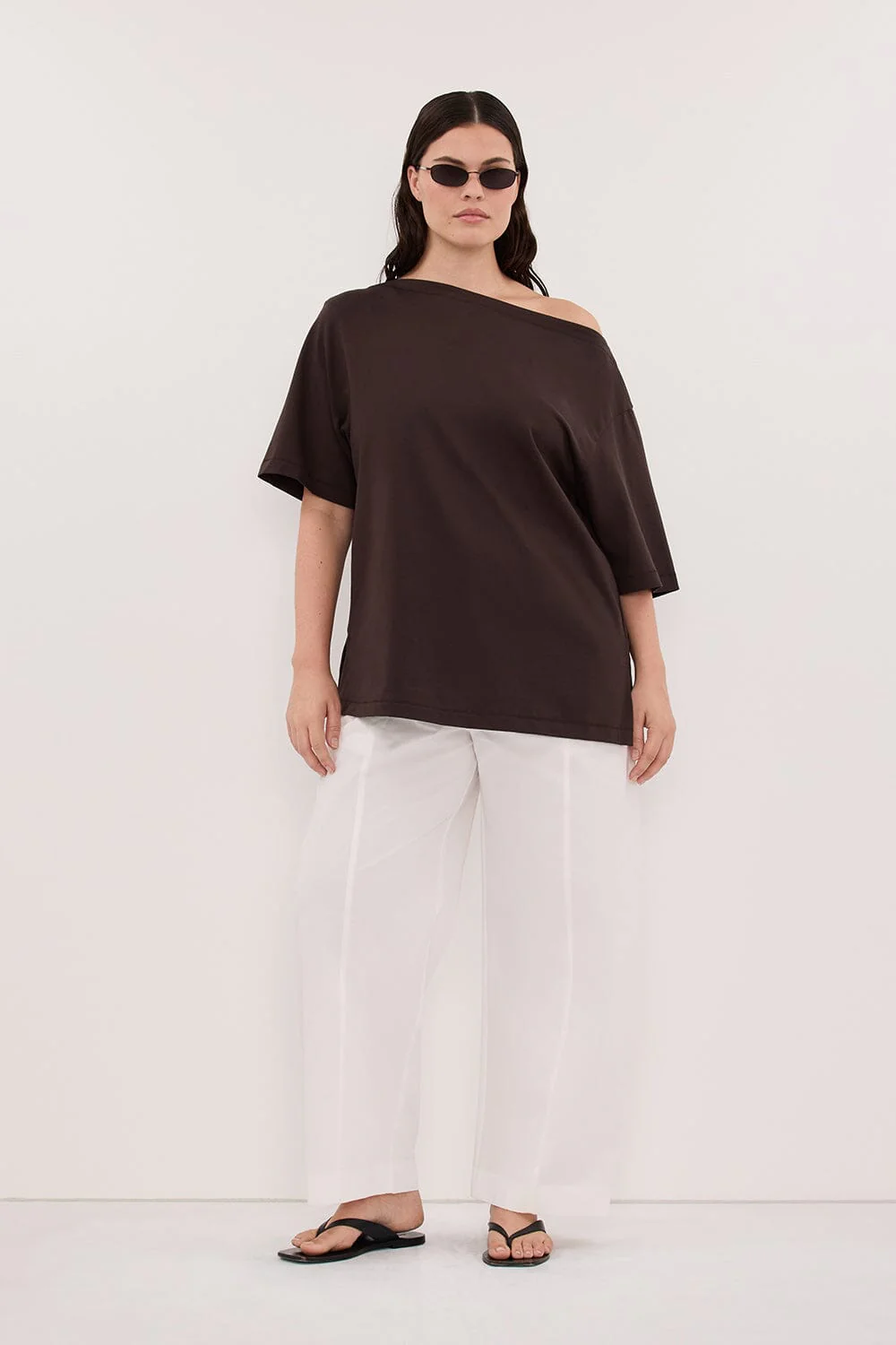 ESME BITTER CHOC ASYM BOAT NECK TEE - Image 5