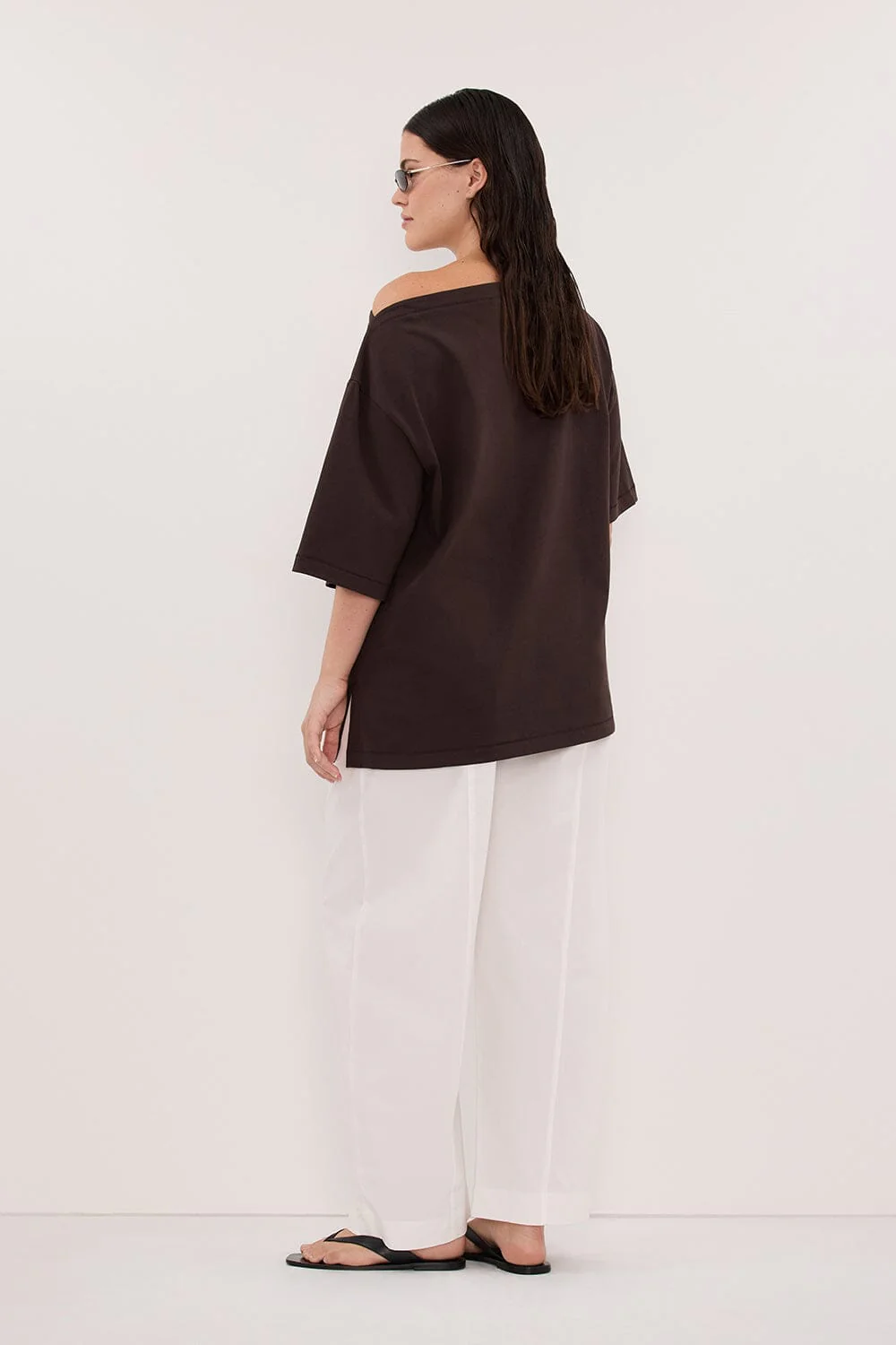 ESME BITTER CHOC ASYM BOAT NECK TEE - Image 6