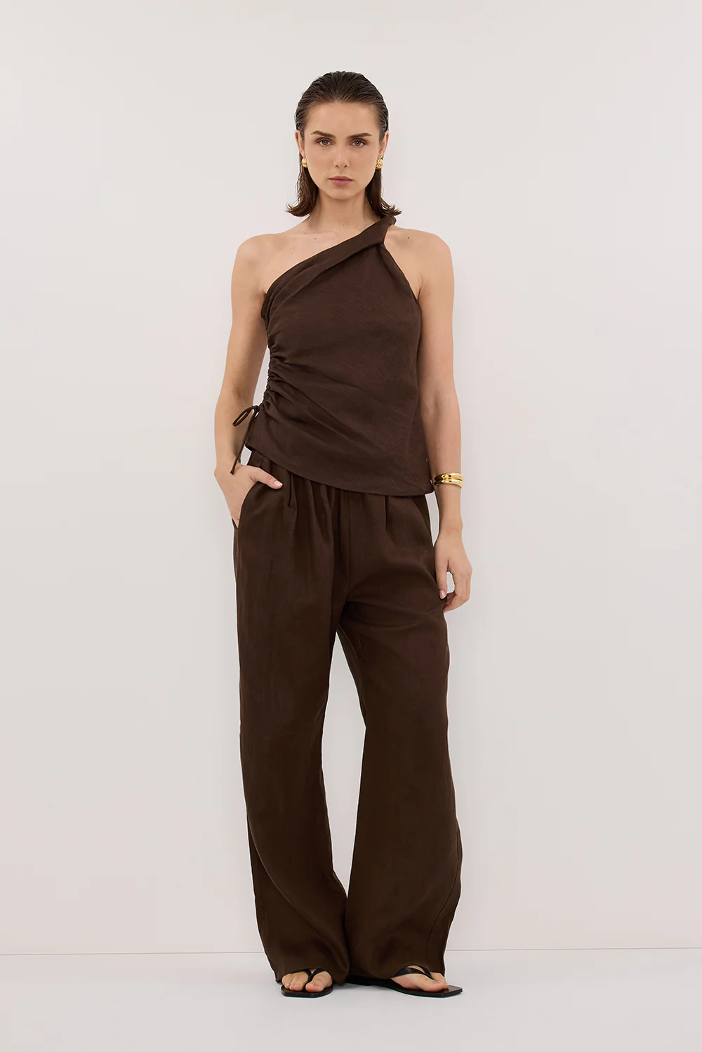 FINNY BITTER CHOC LINEN TOP
