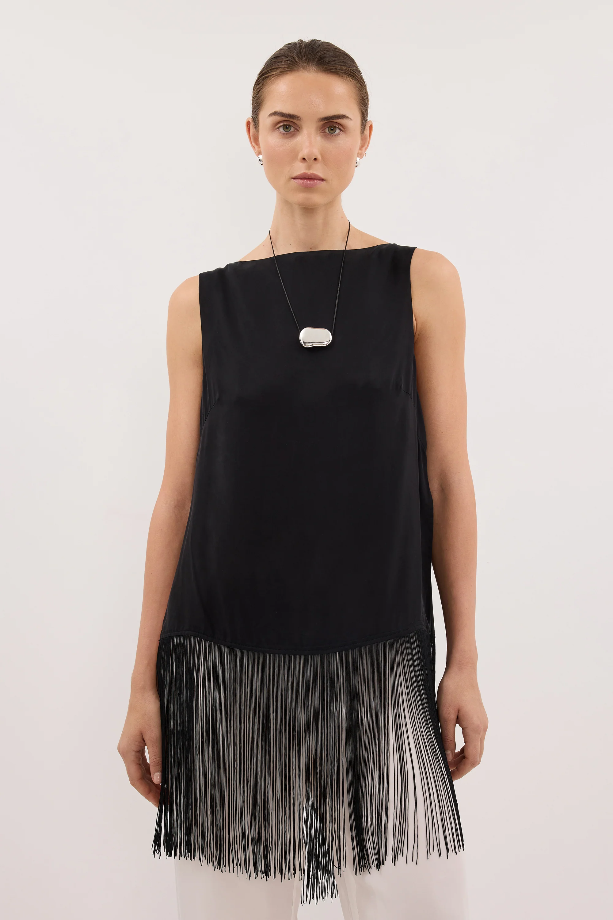 FIORA BLACK CUPRO FRINGE TOP - Image 2