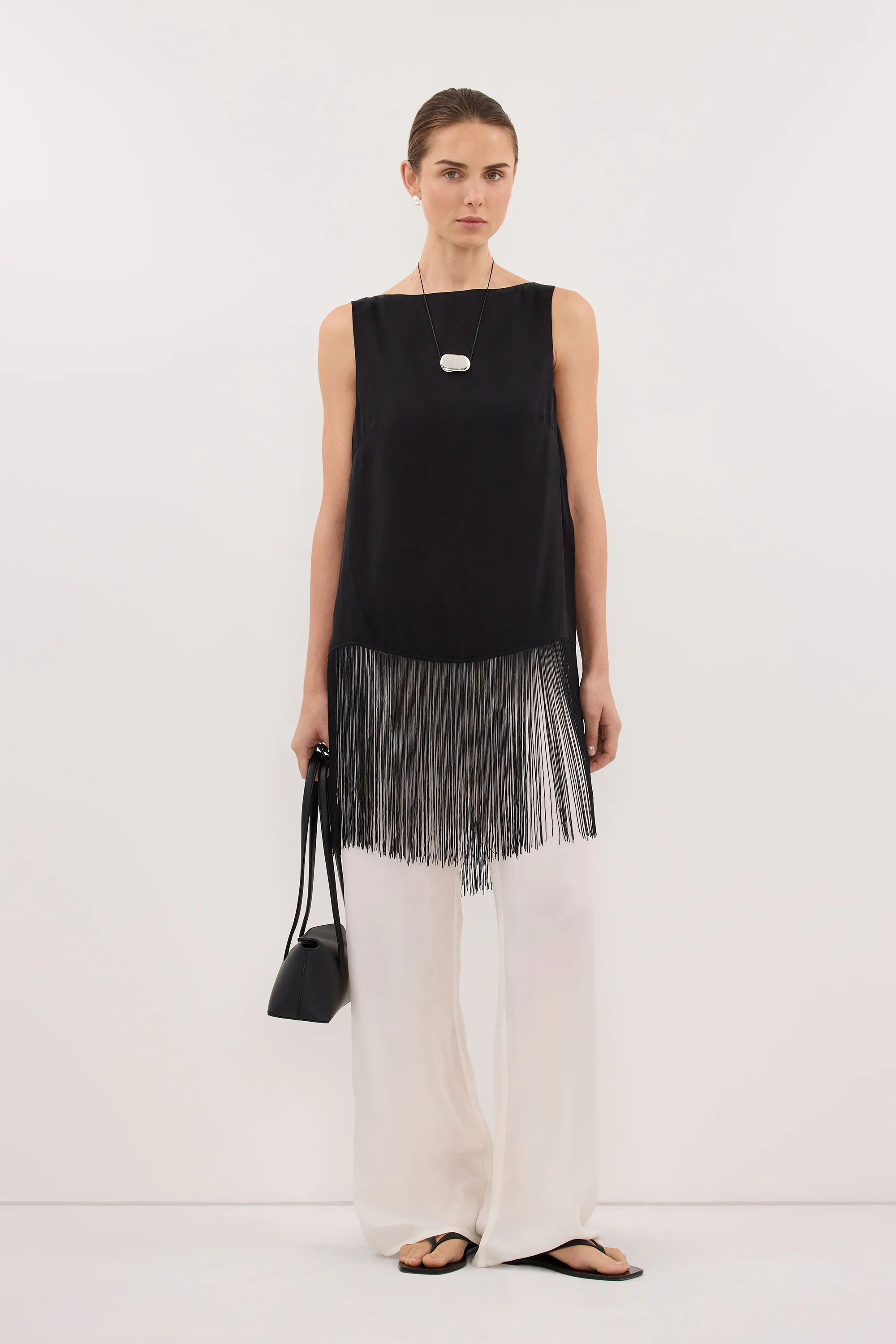 FIORA BLACK CUPRO FRINGE TOP - Image 3