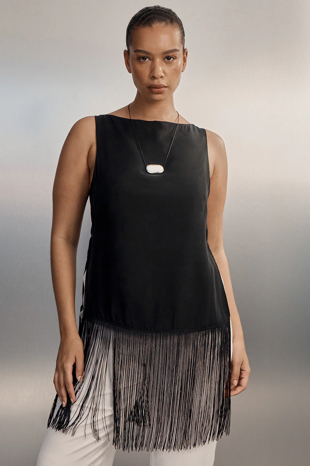 FIORA BLACK CUPRO FRINGE TOP - Image 6