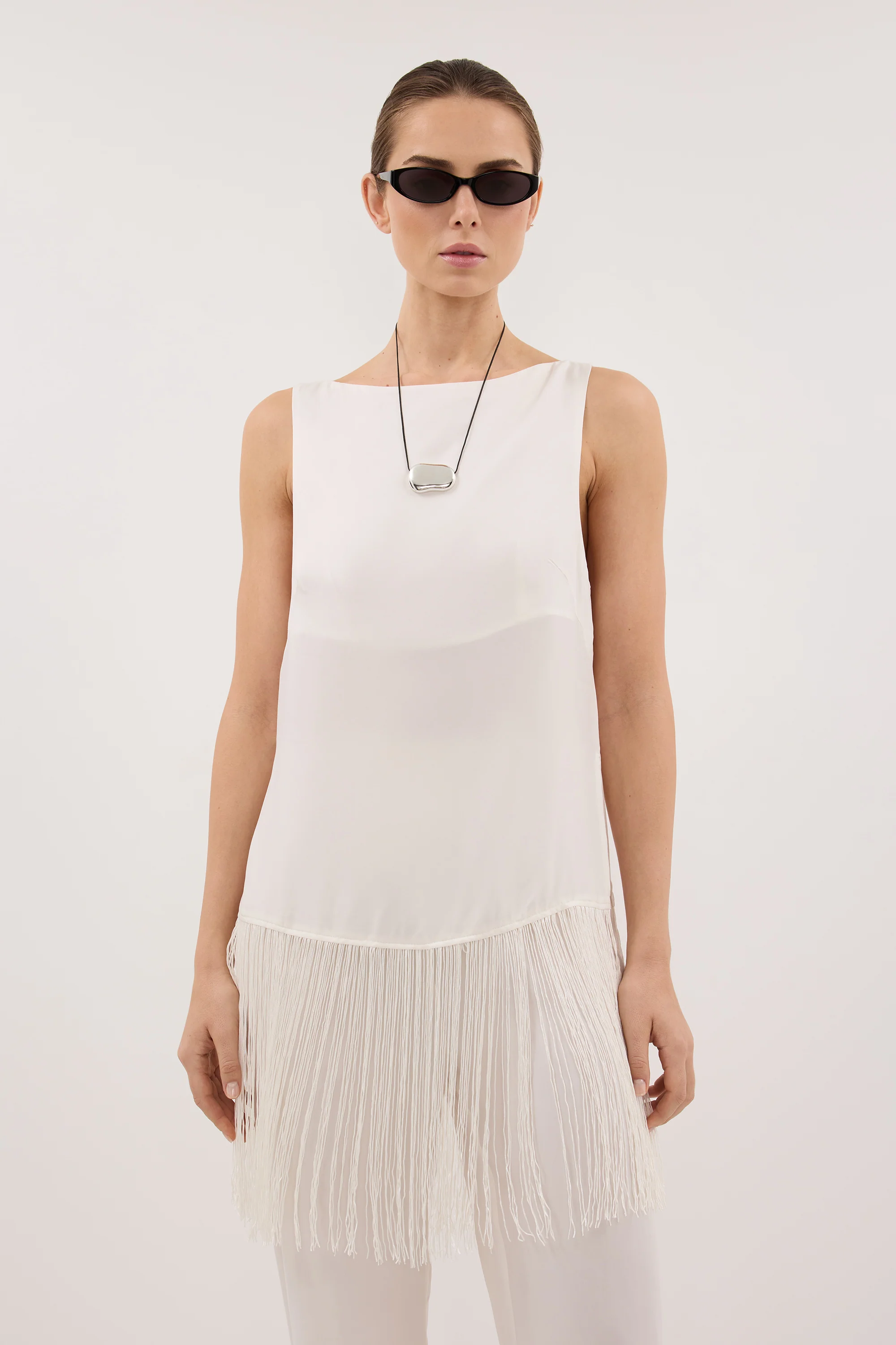 FIORA WHITE CUPRO FRINGE TOP - Image 5