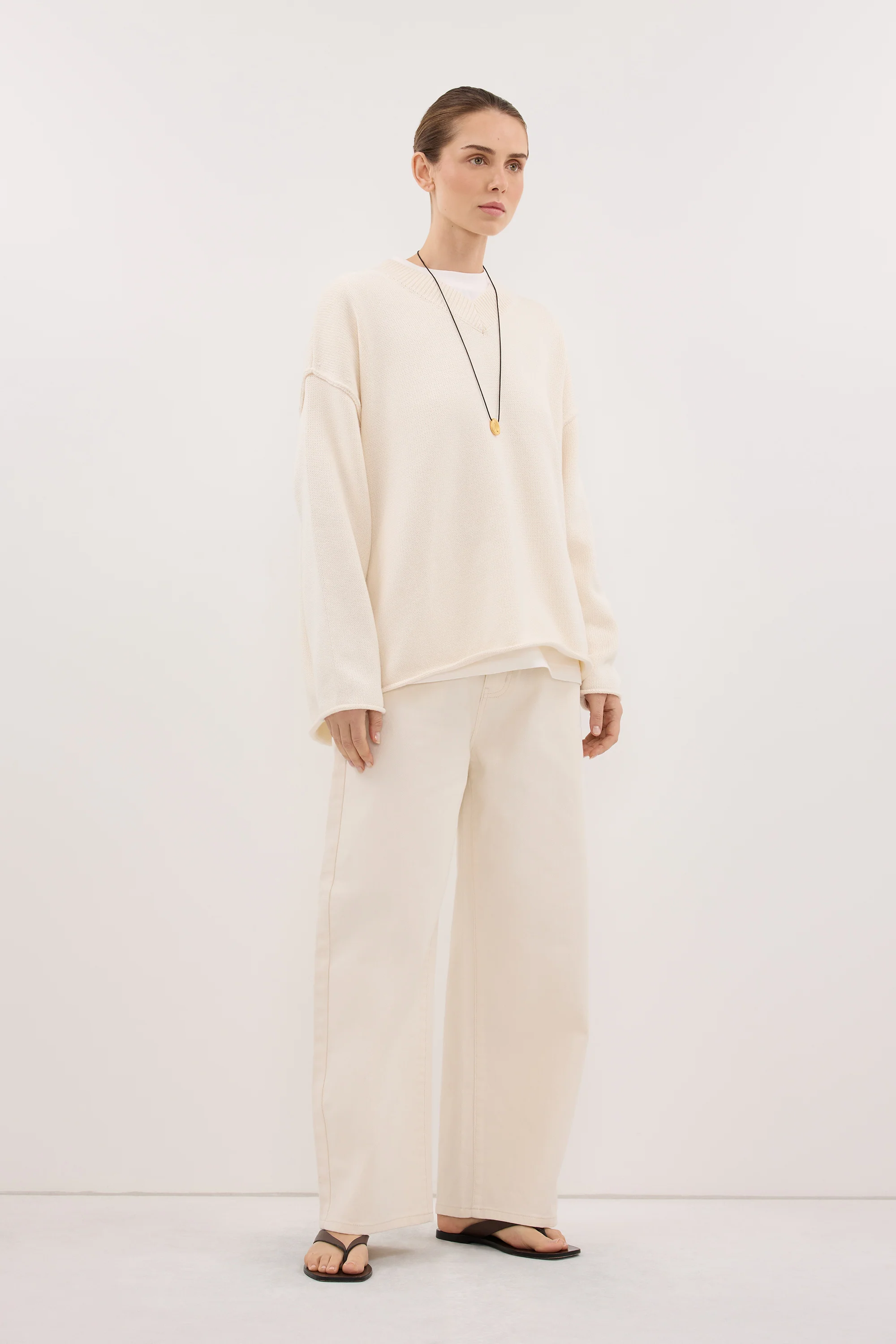 FLINT CREAM V NECK KNIT JUMPER - Image 3