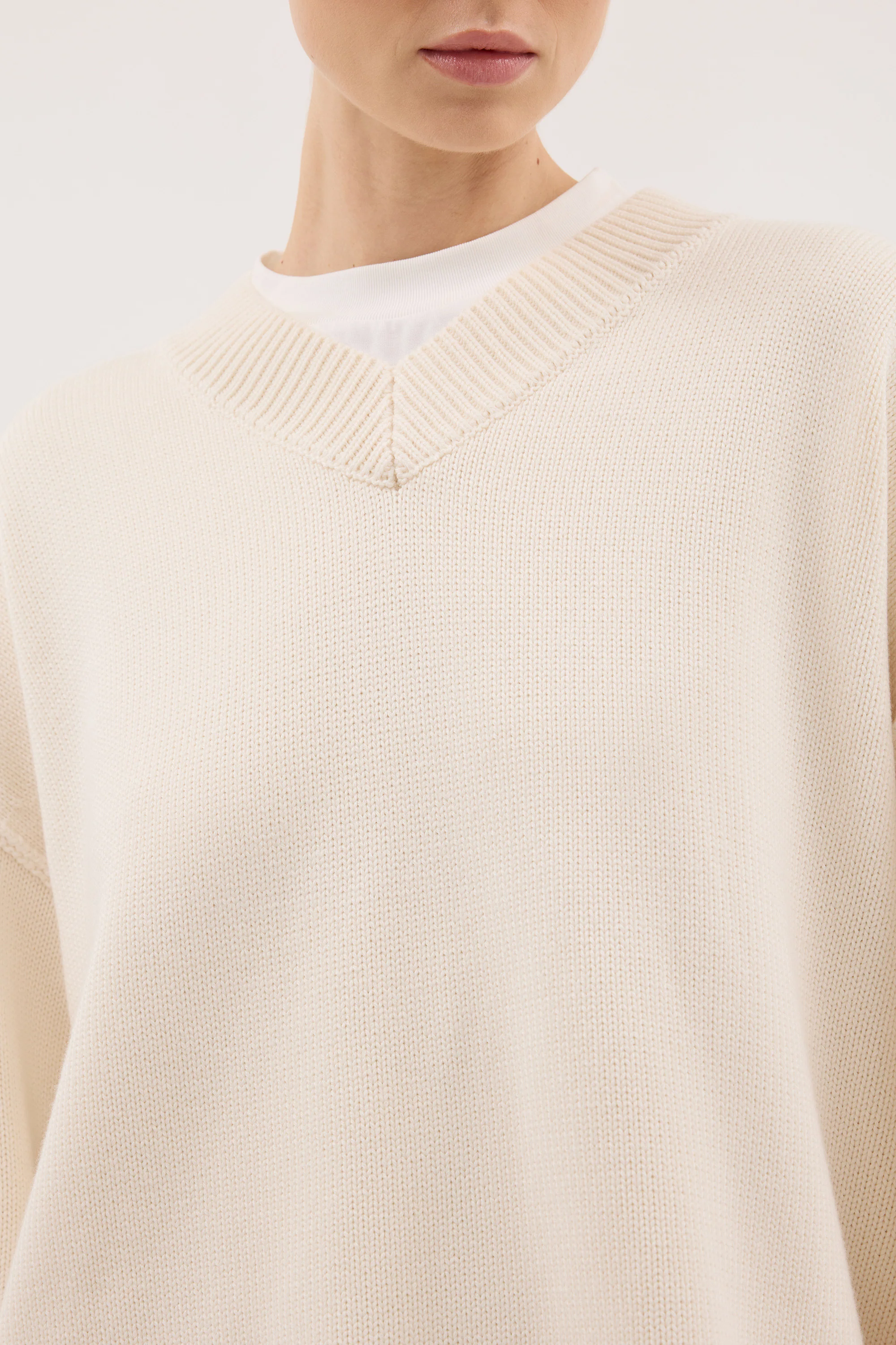 FLINT CREAM V NECK KNIT JUMPER - Image 5