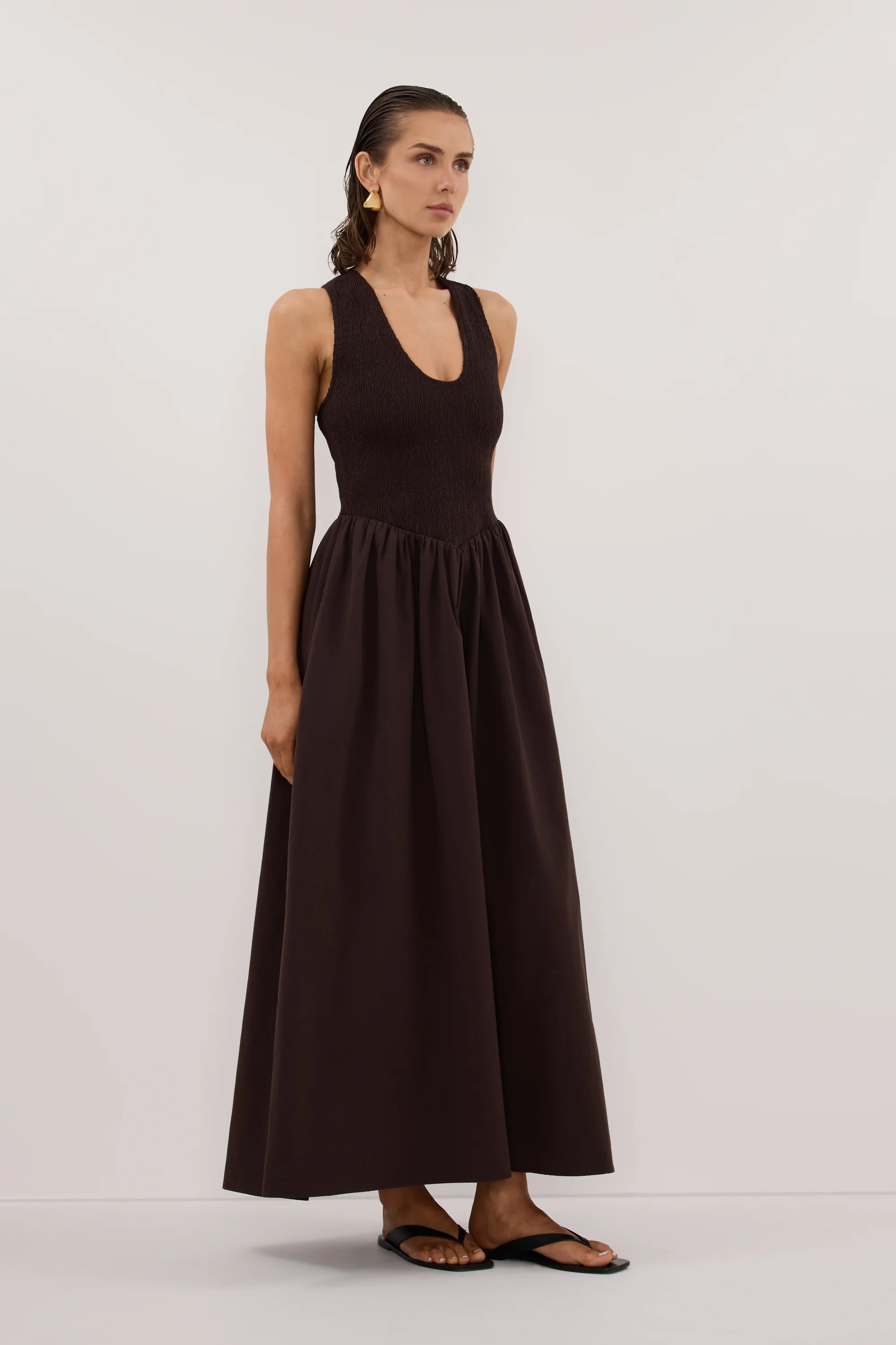 FLORENCE BURNT CHOC COTTON MIDI DRESS - Image 3