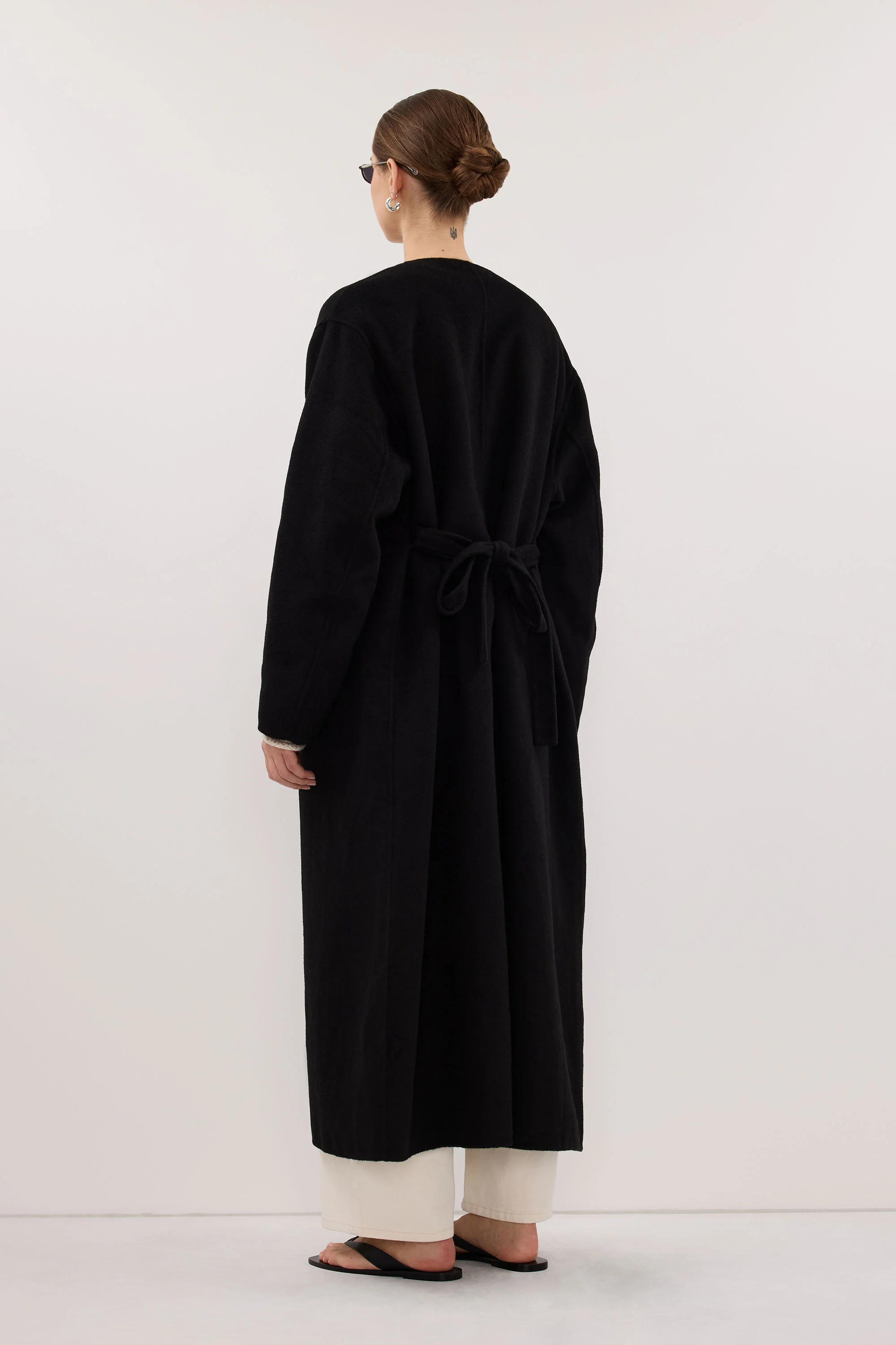 GRETA BLACK COLLARLESS WOOL BLEND COAT - Image 3
