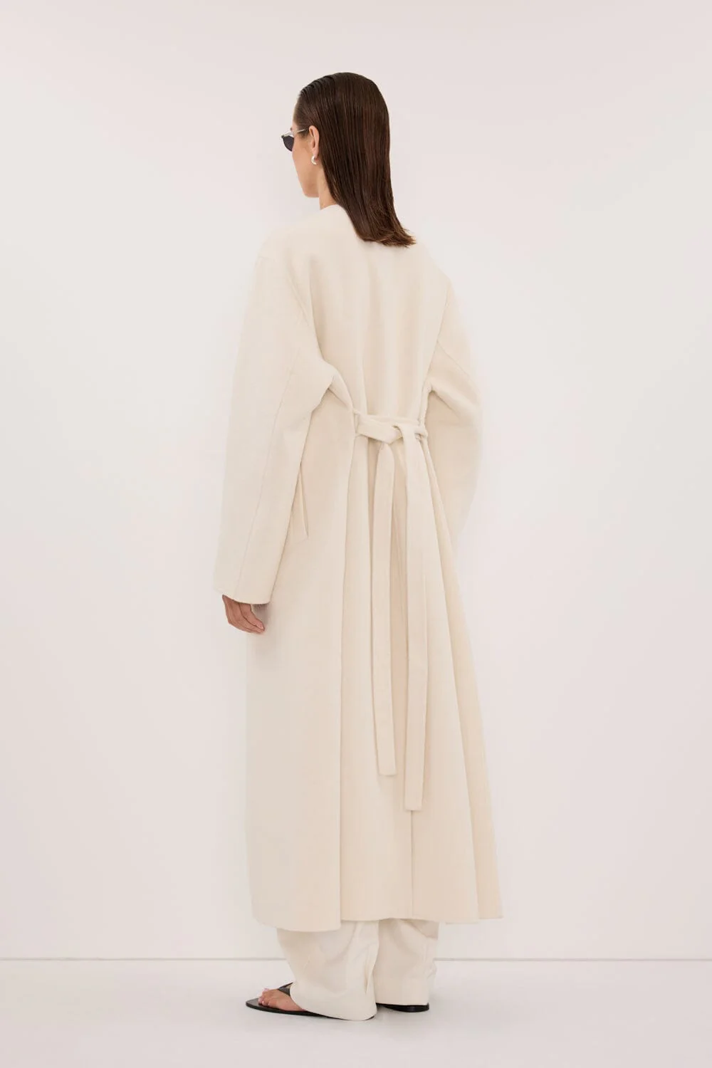GRETA OFF WHITE COLLARLESS WOOL BLEND COAT - Image 5