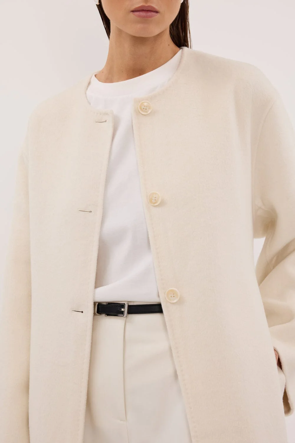 GRETA OFF WHITE COLLARLESS WOOL BLEND COAT - Image 6