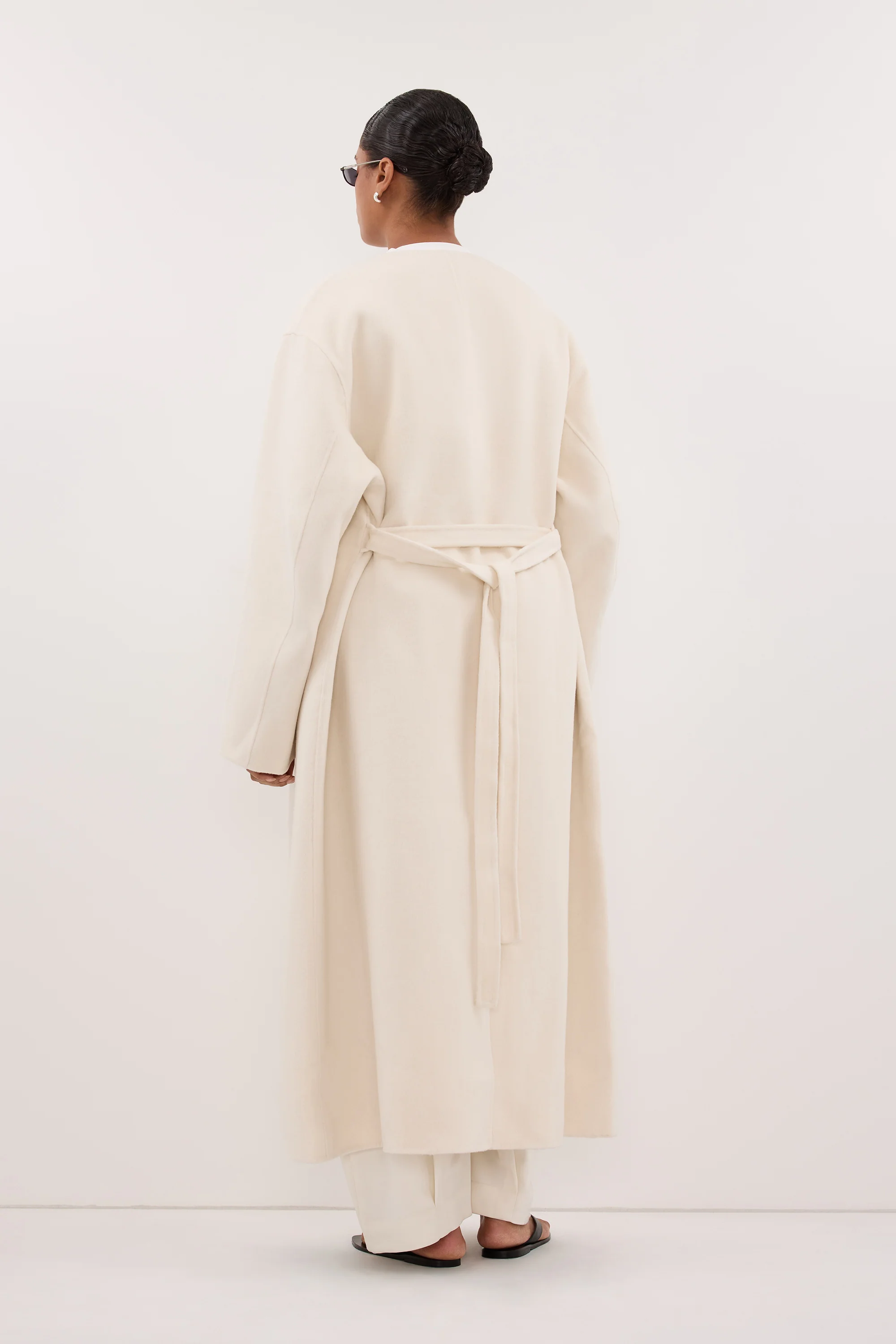 GRETA OFF WHITE COLLARLESS WOOL BLEND COAT - Image 8