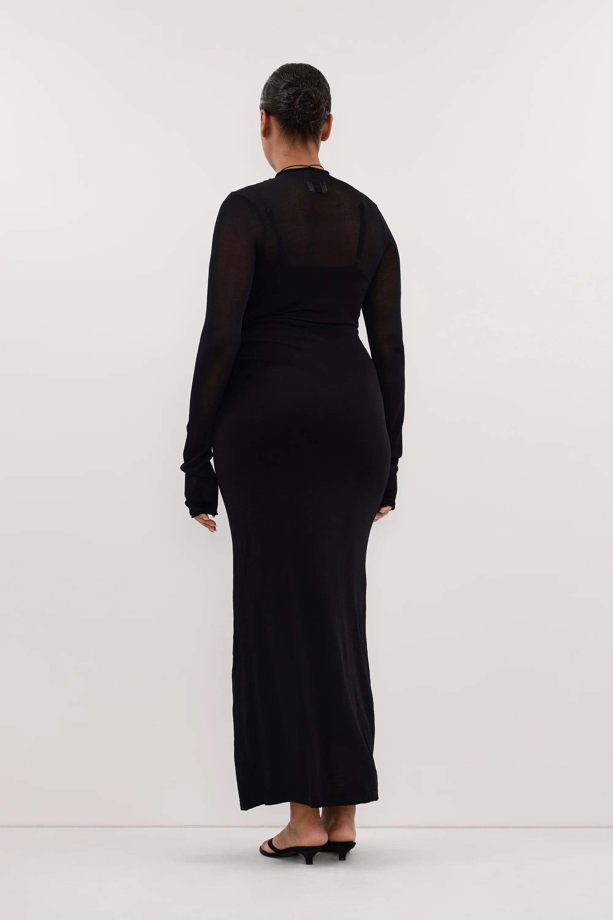 HAZEL BLACK LONG SLEEVE KNIT MIDI DRESS - Image 6