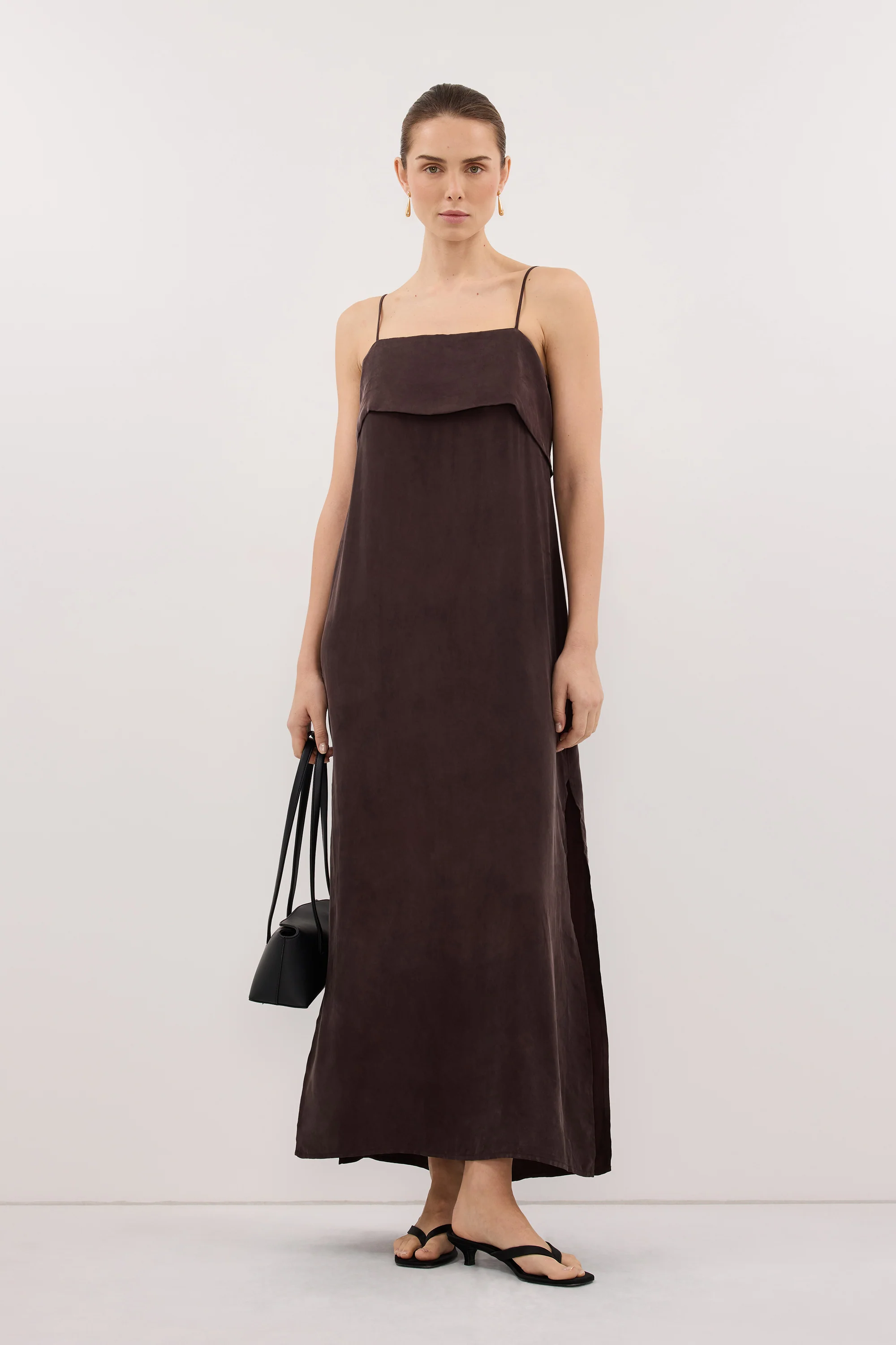 IDA PLUM CHOC CUPRO MIDI DRESS