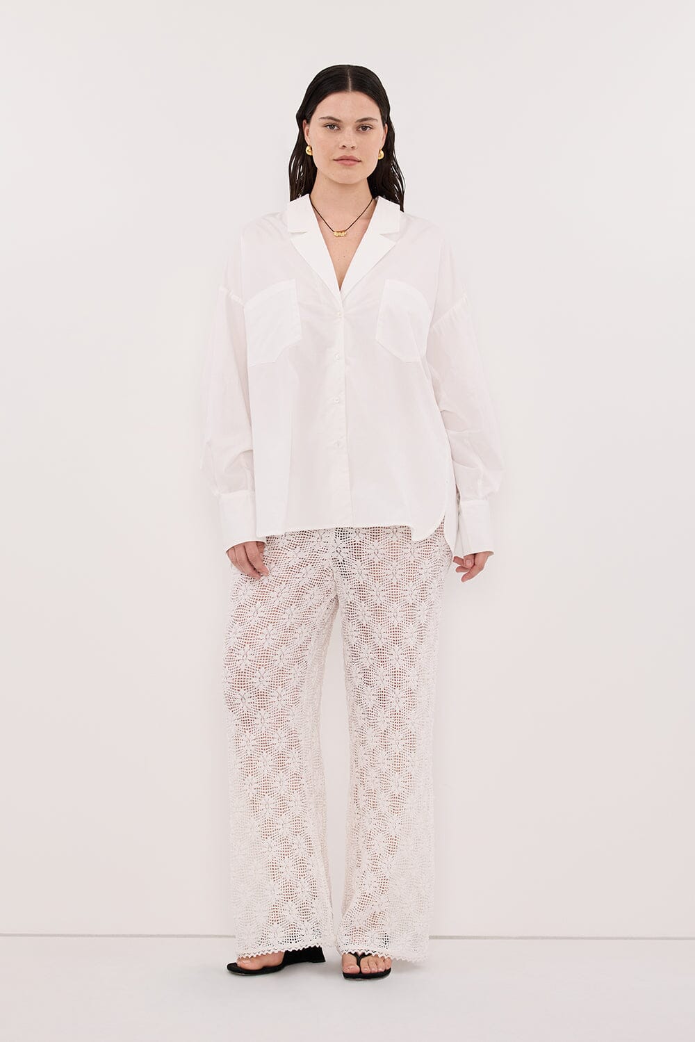 IRENE WHITE LONG SLEEVE NOTCH COLLAR SHIRT - Image 5