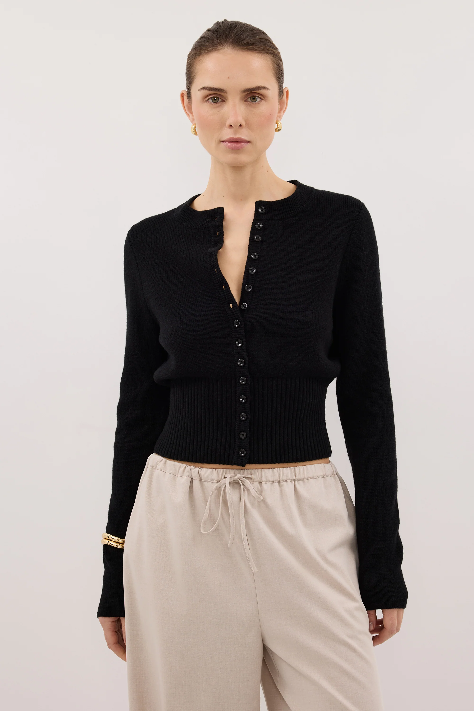 IRIS BLACK CREW KNIT CARDIGAN - Image 2
