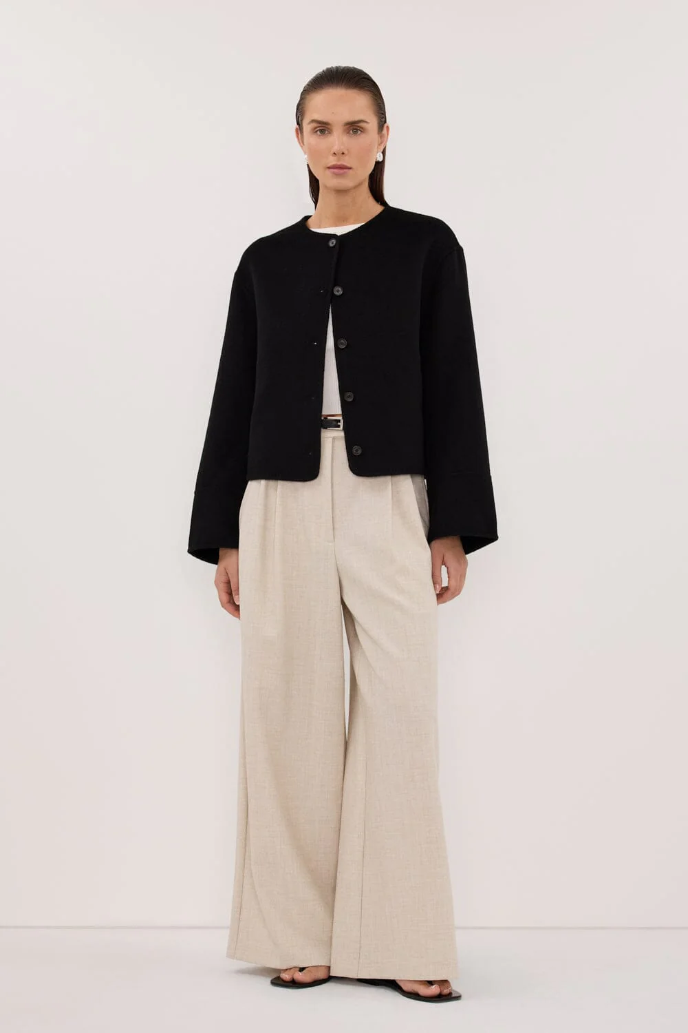 JACLYN BLACK CROPPED WOOL BLEND COAT - Image 3