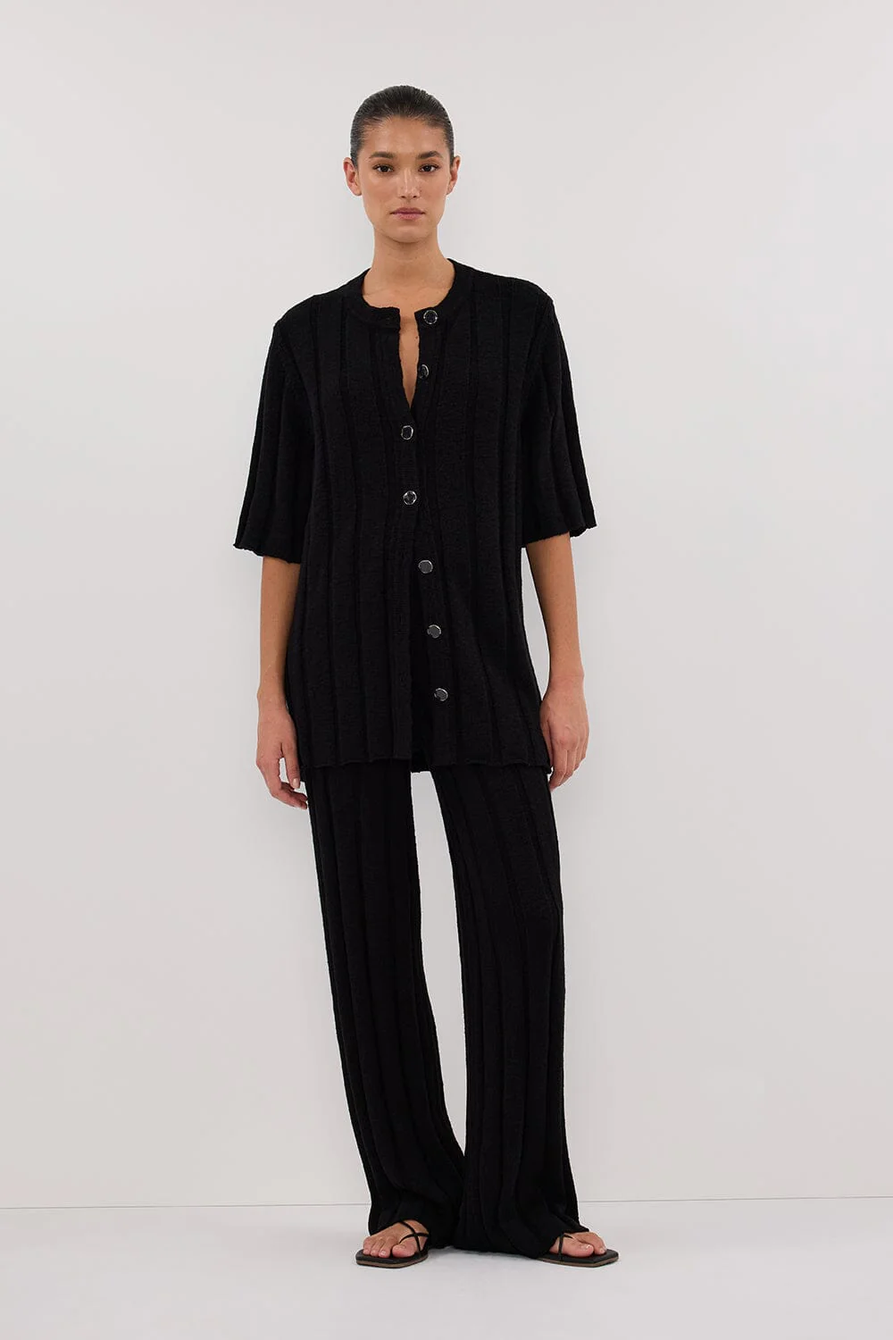JAZZ BLACK BUTTON KNIT SHIRT
