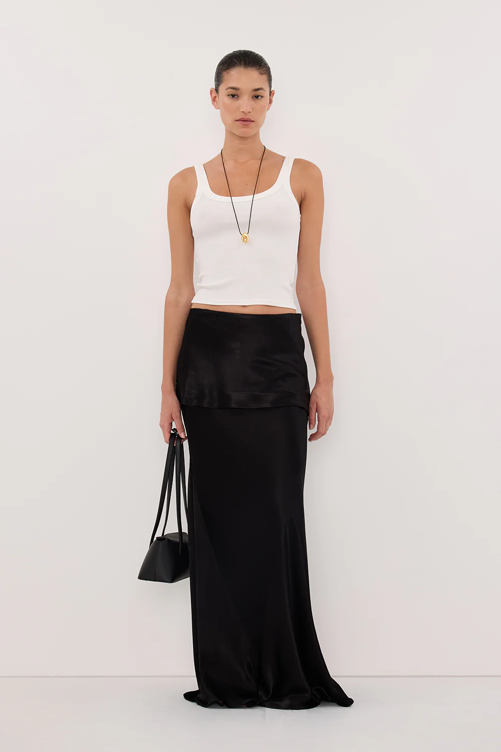 JELENA BLACK SATIN OVERLAY MAXI SKIRT - Image 6