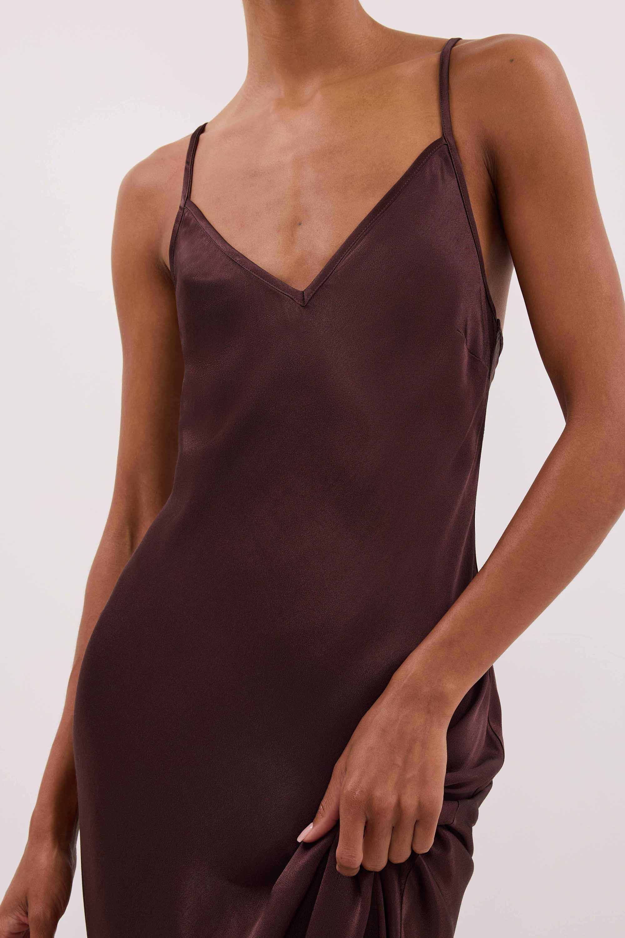 JOEY PLUM CHOC SATIN MAXI DRESS - Image 4